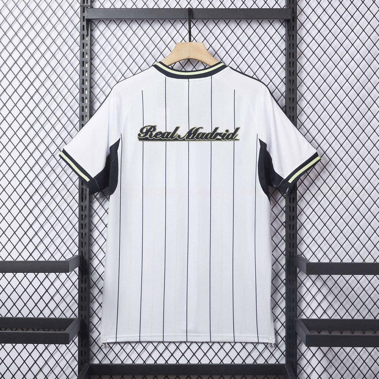 Real Madrid 25-26 White Baseball Jersey with Black Stripes - Unitedfutballjersey