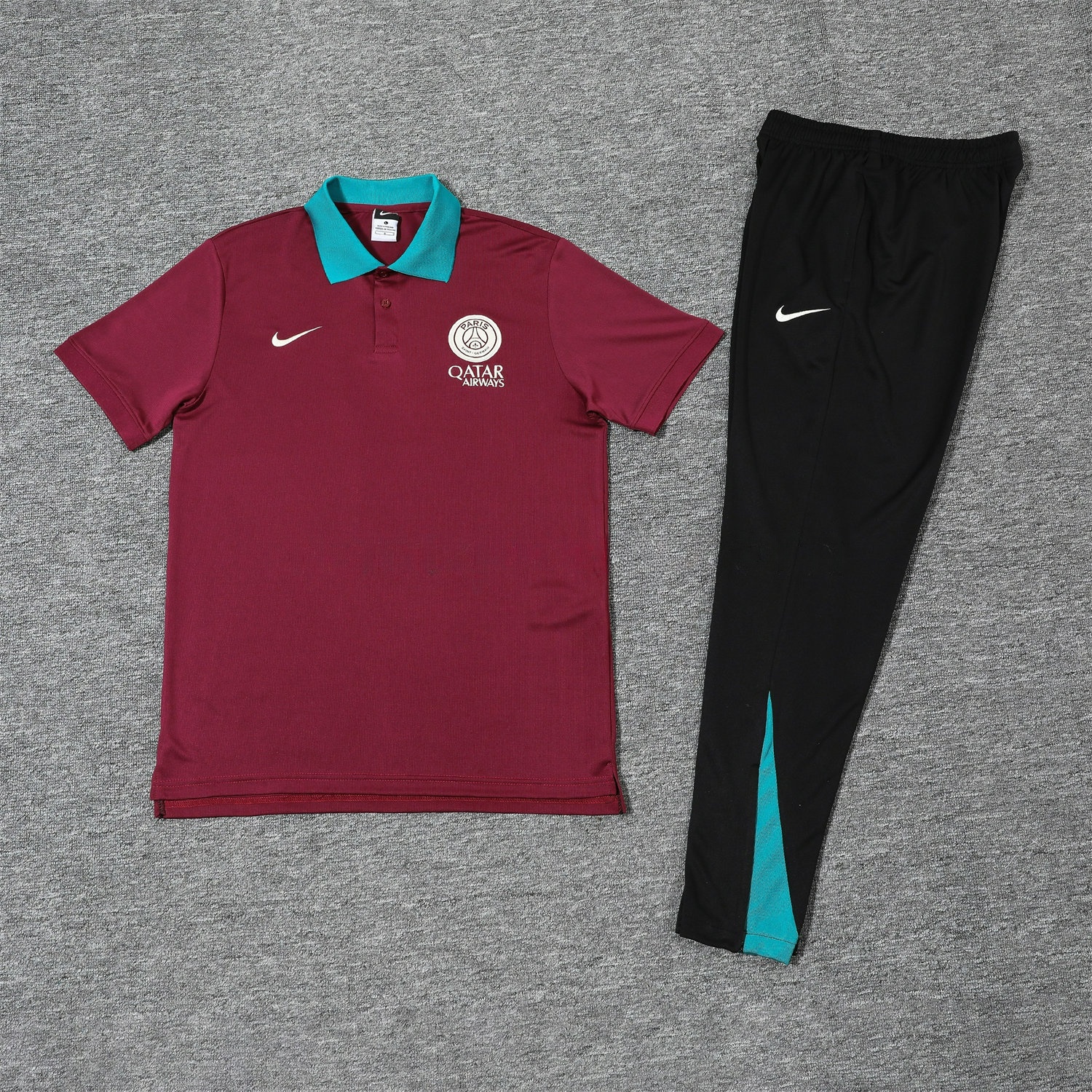 Paris Saint-Germain PSG 25-26 POLO Short-Sleeve Training Set - Deep Red Top and Black Pants - Unitedfutballjersey