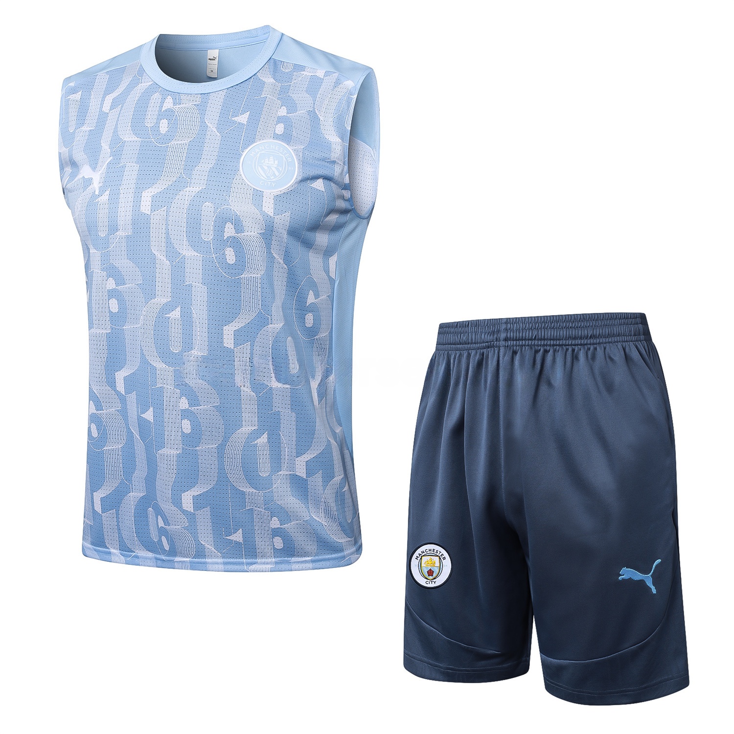 Manchester City 25-26 Vest Training Set - Sky Blue Vest and Deep Blue Shorts - Unitedfutballjersey