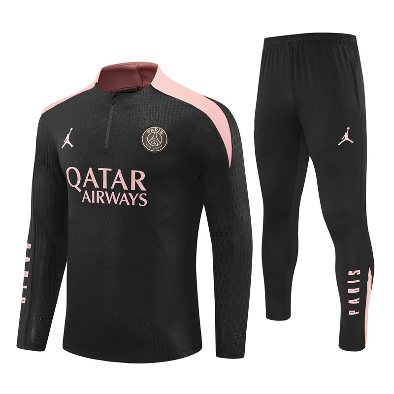 Paris Saint-Germain PSG X JD 24-25 Long Sleeve Training Set - Player Version - Black and Pink - Unitedfutballjersey