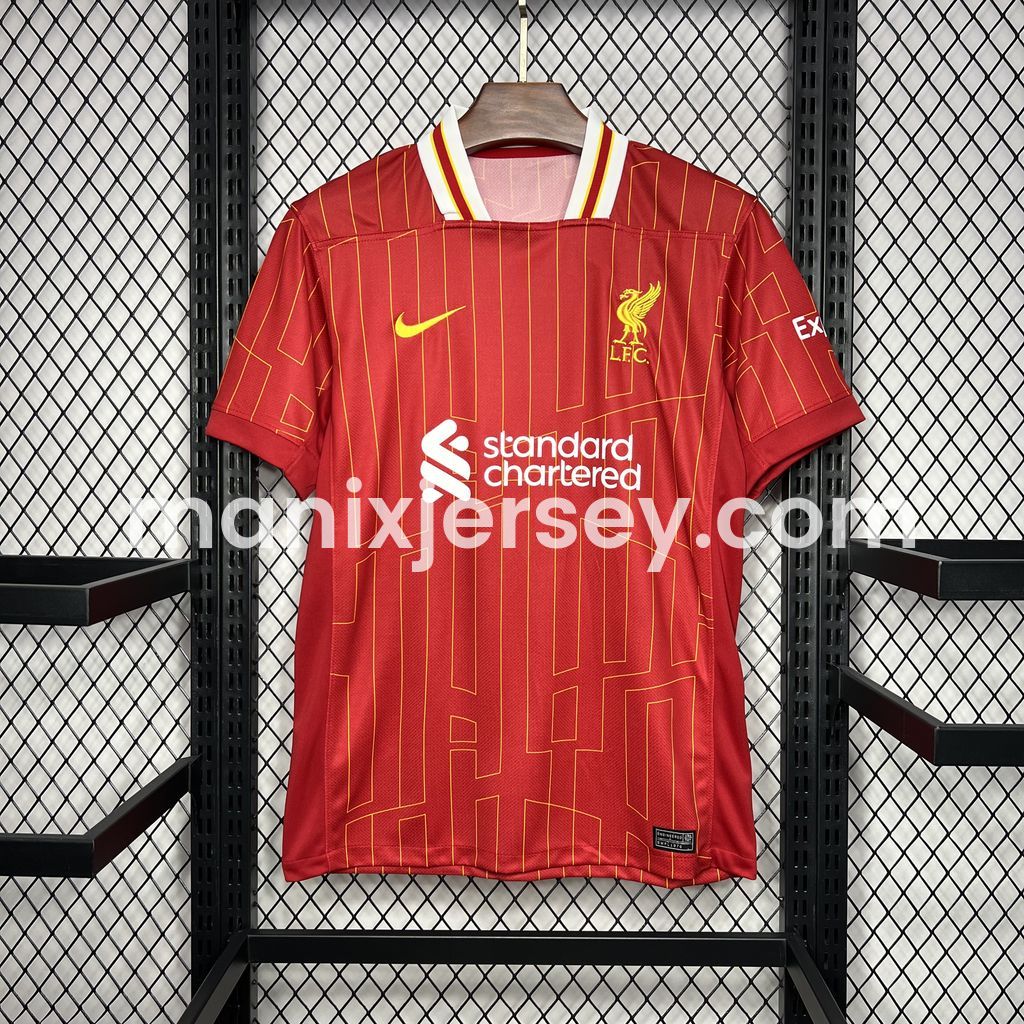 Liver.pool 24-25 Home Jersey with Golden Champions Patch - Fans Version - Unitedfutballjersey