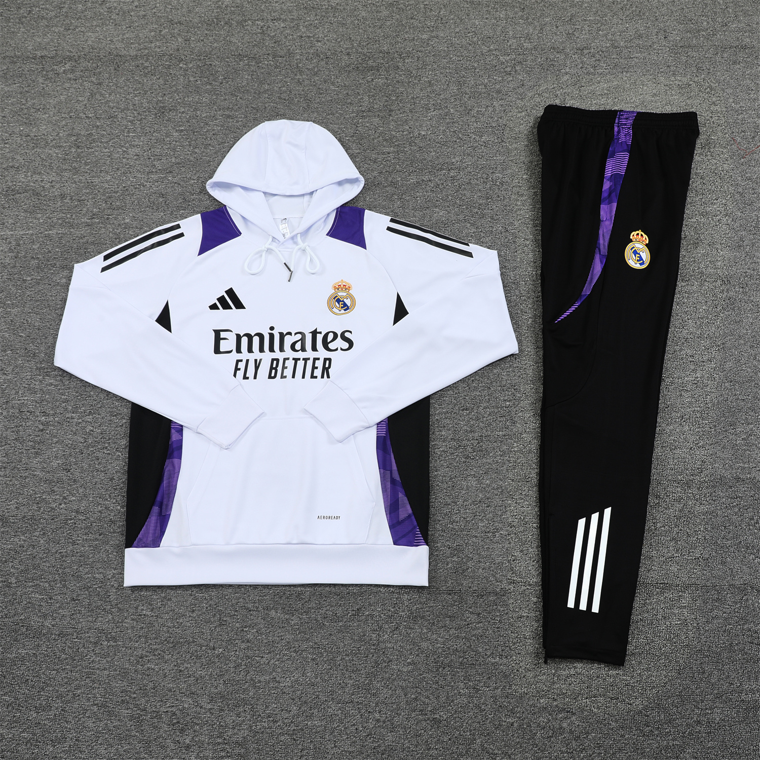 Real Madrid 24-25 Training Hoodie Set - White Hoodie and Black Pants - Unitedfutballjersey