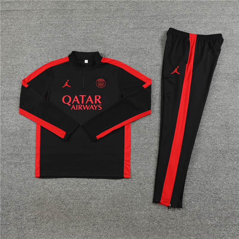 Paris Saint-Germain PSG 23-24 Kids Long Sleeve Training Set Black and Red - Unitedfutballjersey