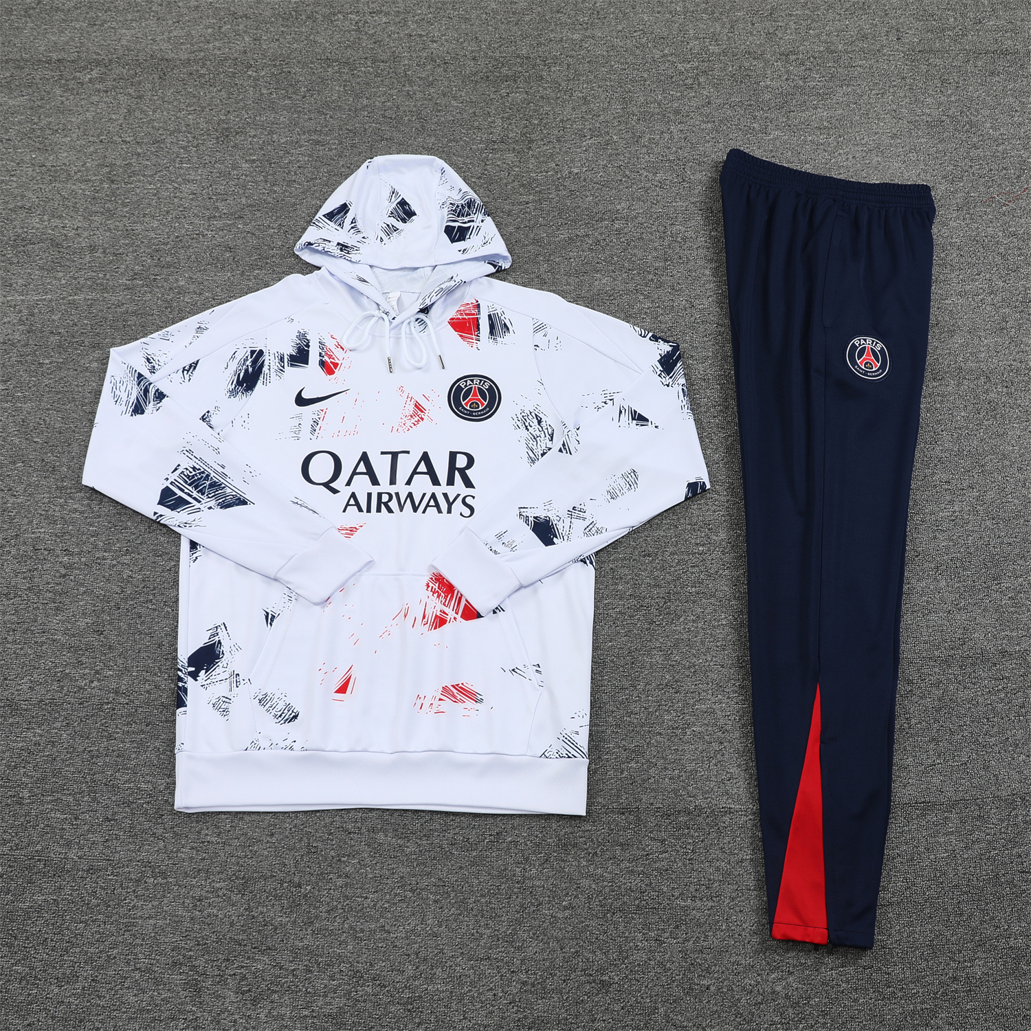 Paris Saint-Germain PSG 24-25 Training Hoodie Set - White Hoodie and Deep Blue Pants - Unitedfutballjersey