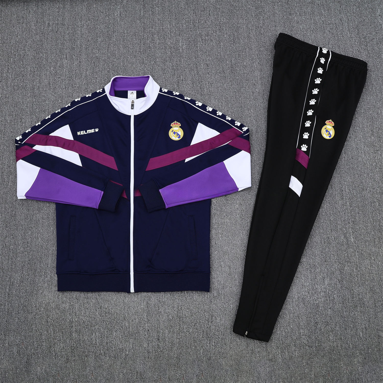 Real Madrid 25-26 Throwback Jacket Training Tracksuit - Deep Blue and Purple Jackets & Black Pants - Unitedfutballjersey