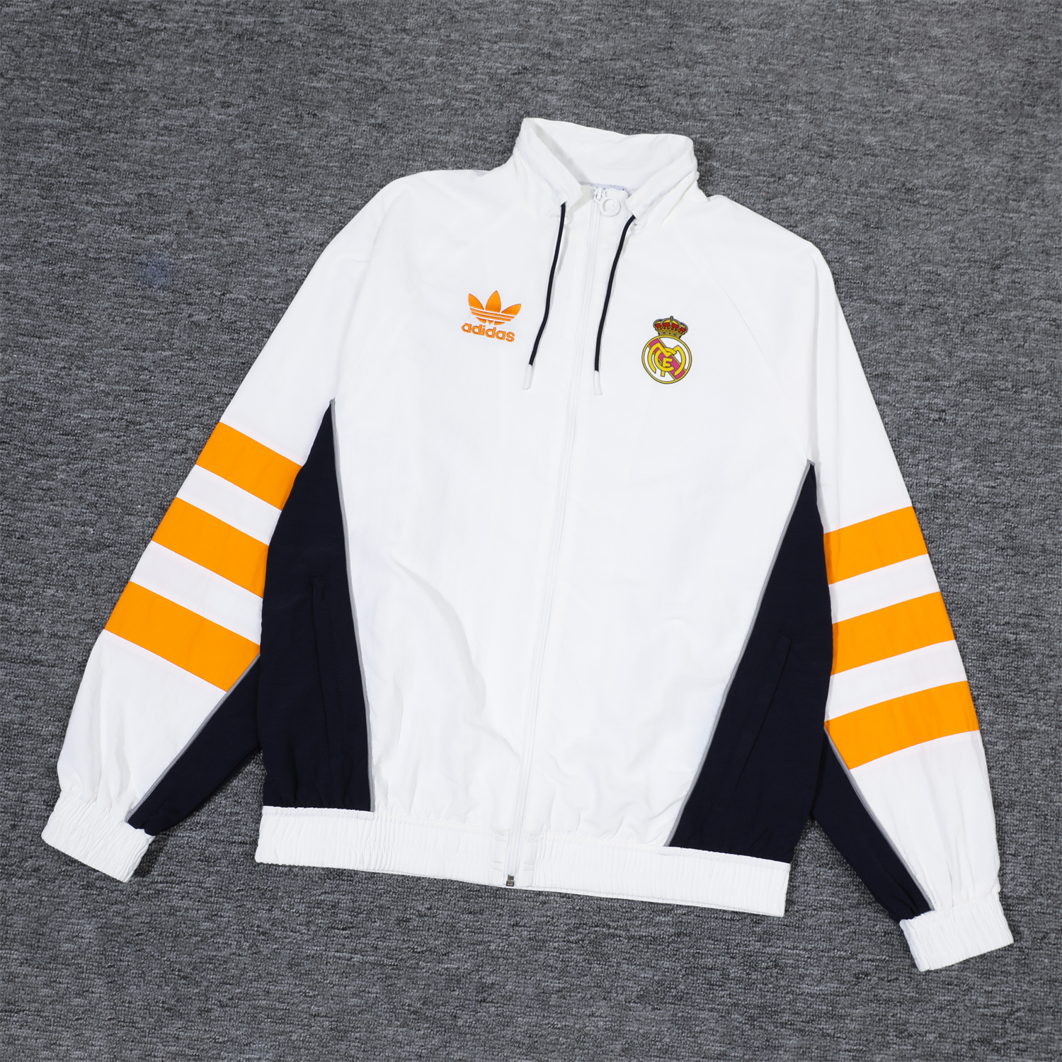 Real Madrid 24-25 Retro Style Player Windbreaker Jacket Suit - White & Orange - Unitedfutballjersey