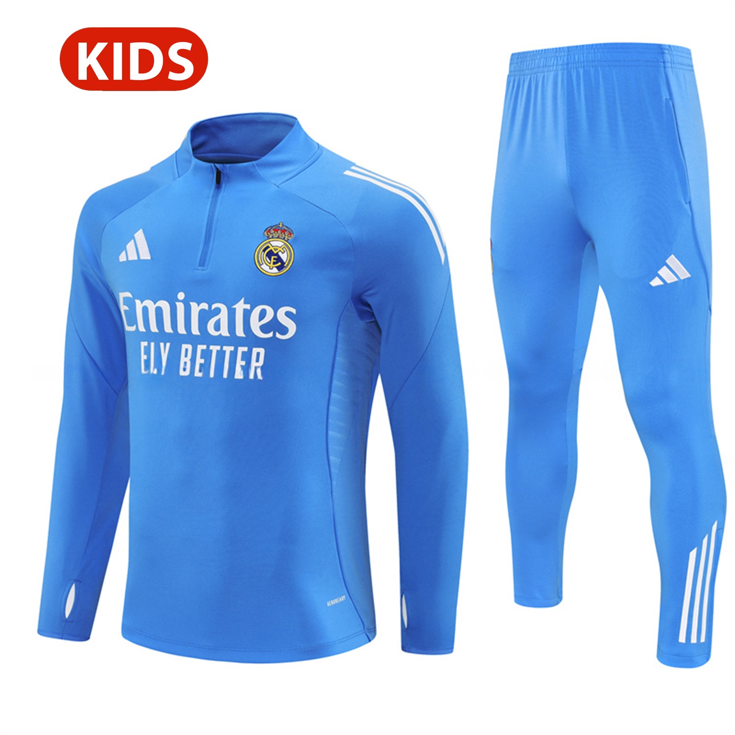 Real Madrid 25-26 Kids Long Sleeve Training Set - Bright Blue Top & Pants - Unitedfutballjersey