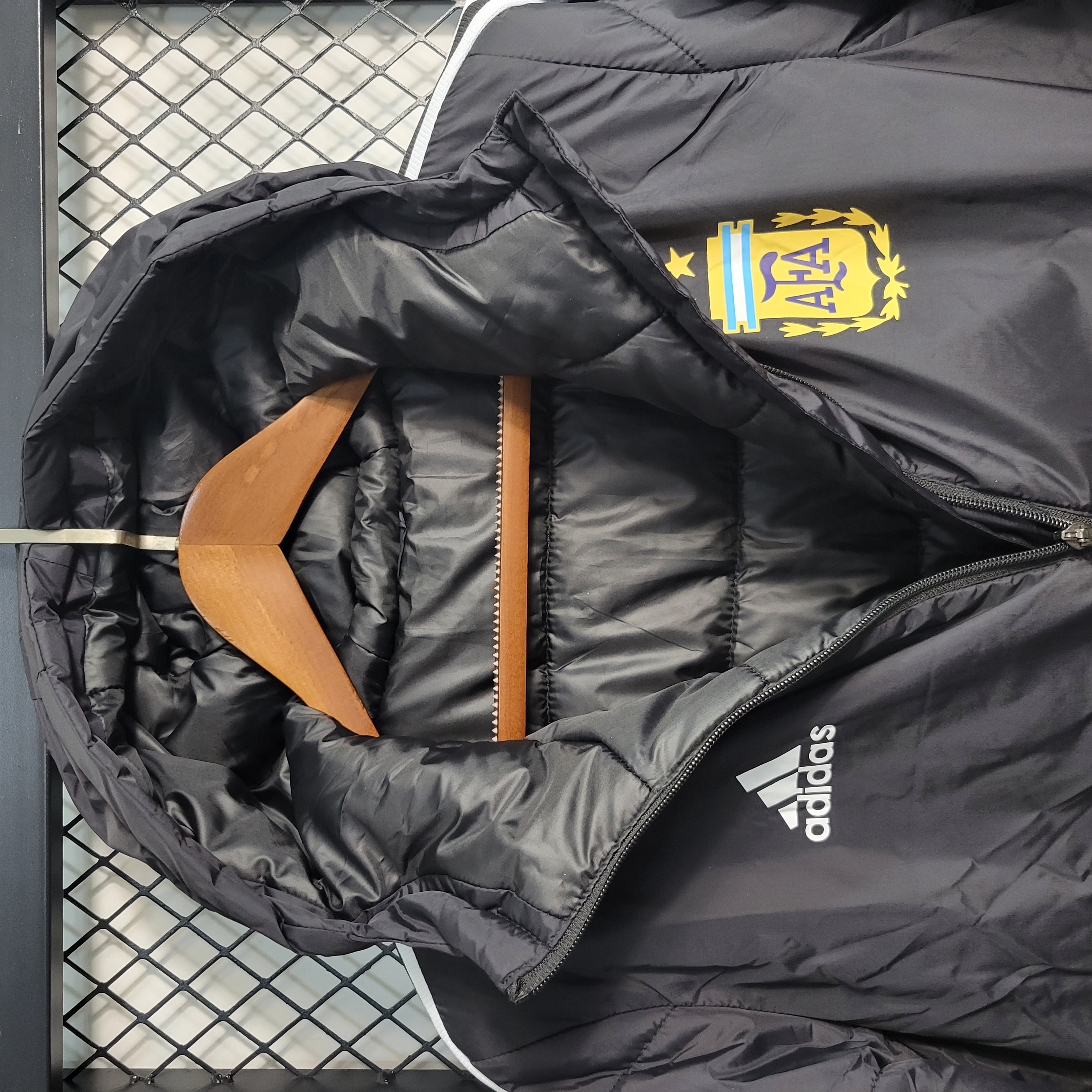 Argentina 23-24 Men's Hooded Thermal Cotton Jacket - Black - Unitedfutballjersey