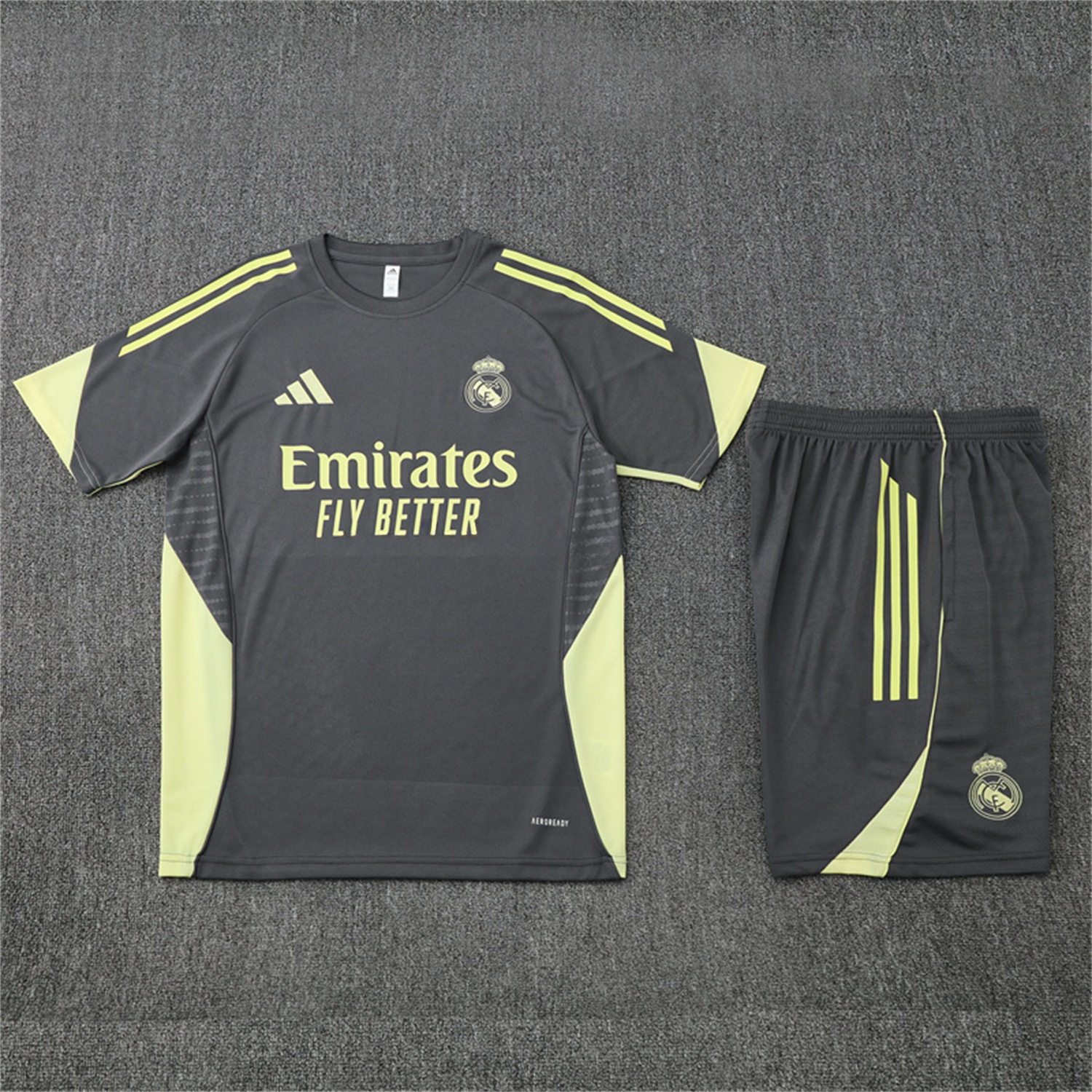 Real Madrid 25-26 Kids Short-Sleeve Training Set - Deep Grey Top and Shorts - Unitedfutballjersey