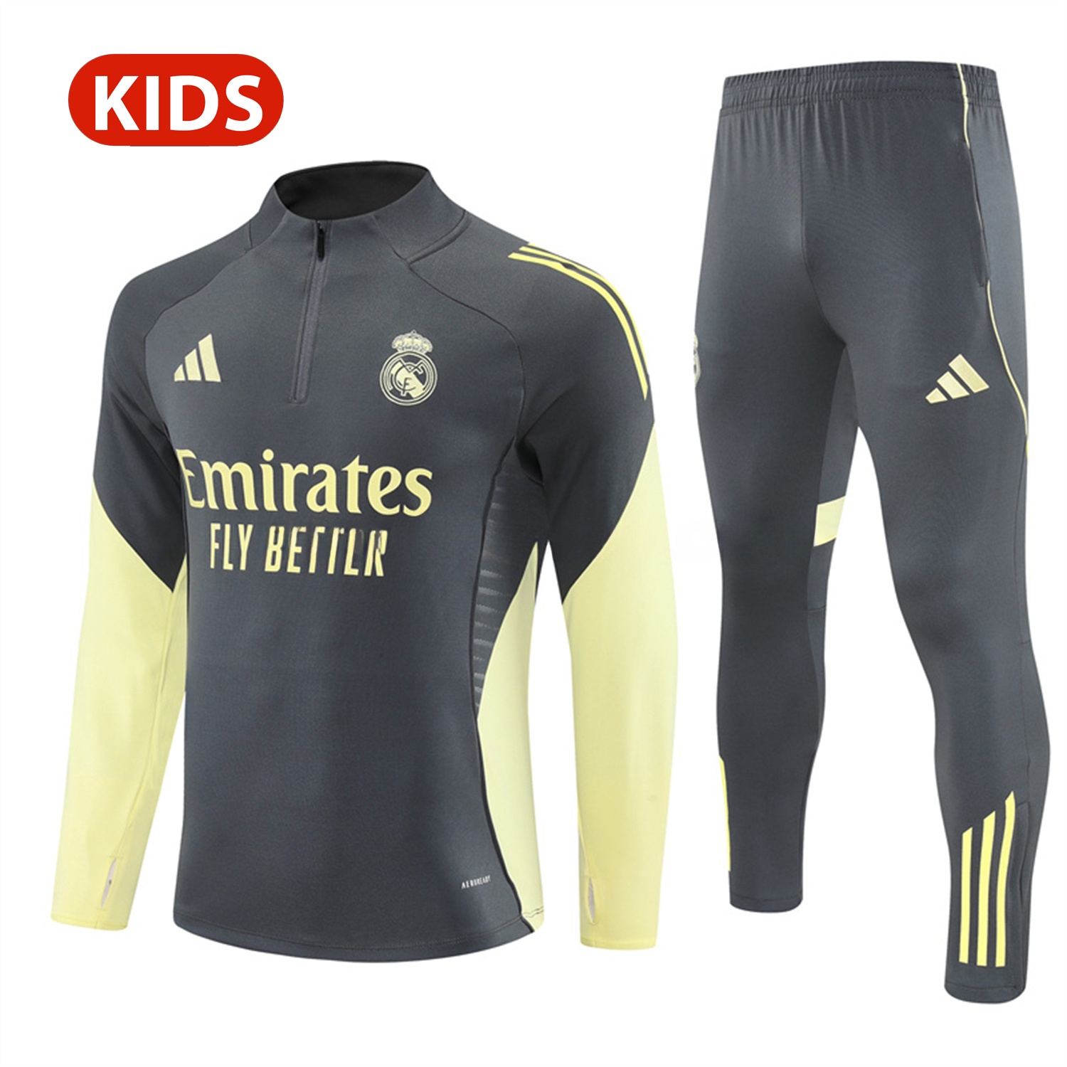 Real Madrid 25-26 Kid Long Sleeves Training Set - Gray Top & Gray Pants - Unitedfutballjersey