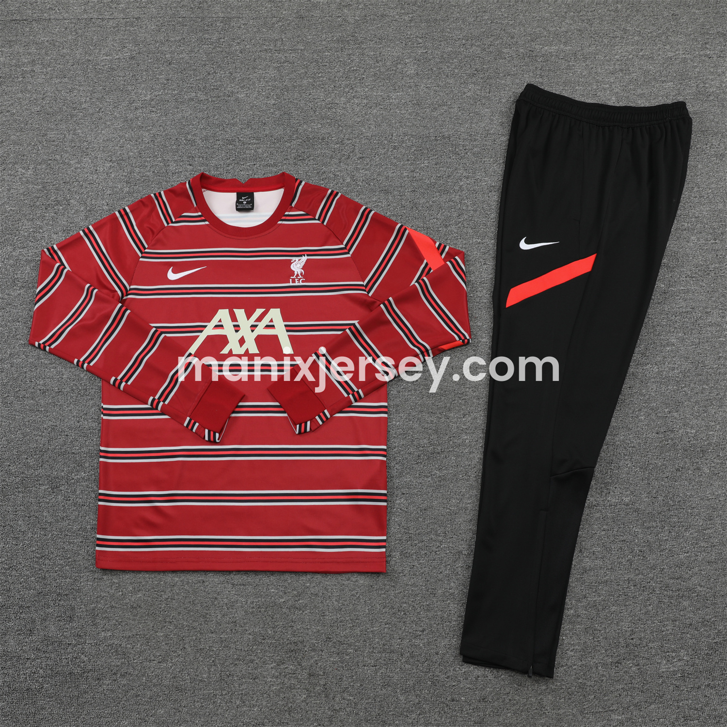 Liver.pool 24-25 Long Sleeve Training Set - Red Stripe Top and Black Pants - Unitedfutballjersey