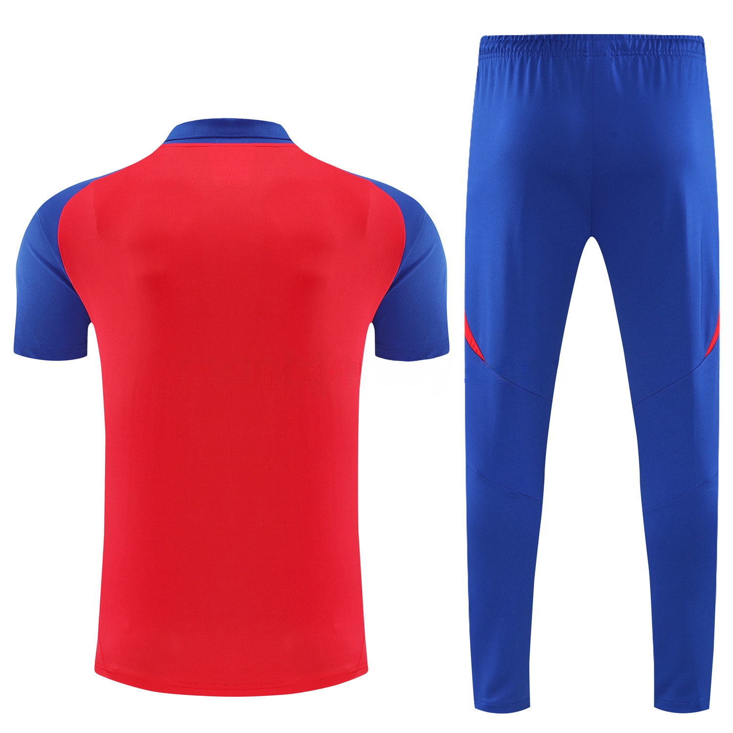 Spain 25-26 POLO Short-Sleeve Training Set - Red Top and Blue Pants - Unitedfutballjersey