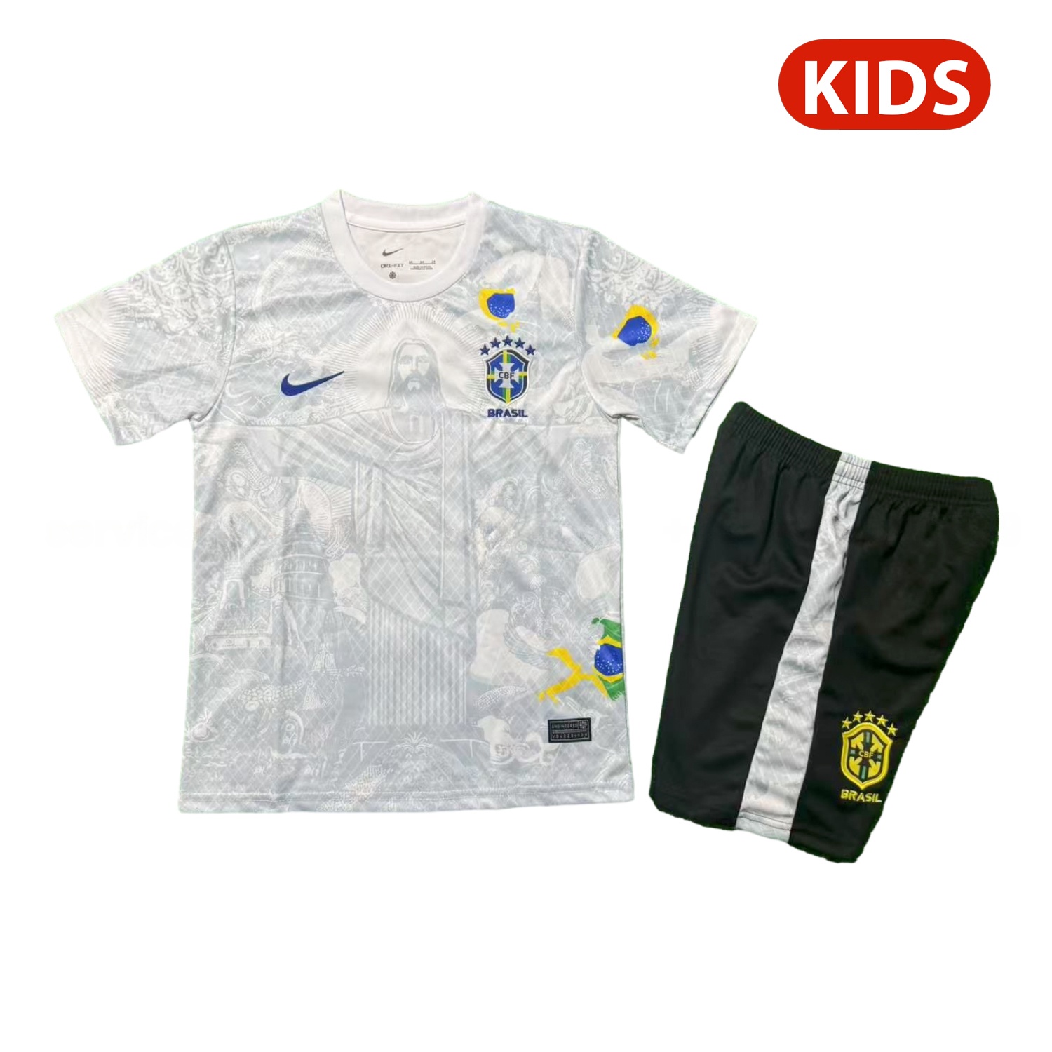 Brazil 25-26 Jesus White Special Kids Kit - Unitedfutballjersey