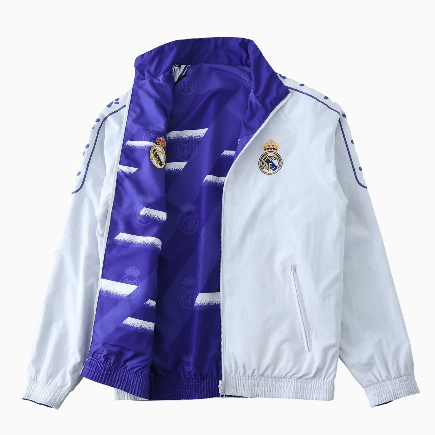 Retro Real Madrid 1995-96 Home & Away Double Sided Reversible Windbreaker - White & Purple - Unitedfutballjersey