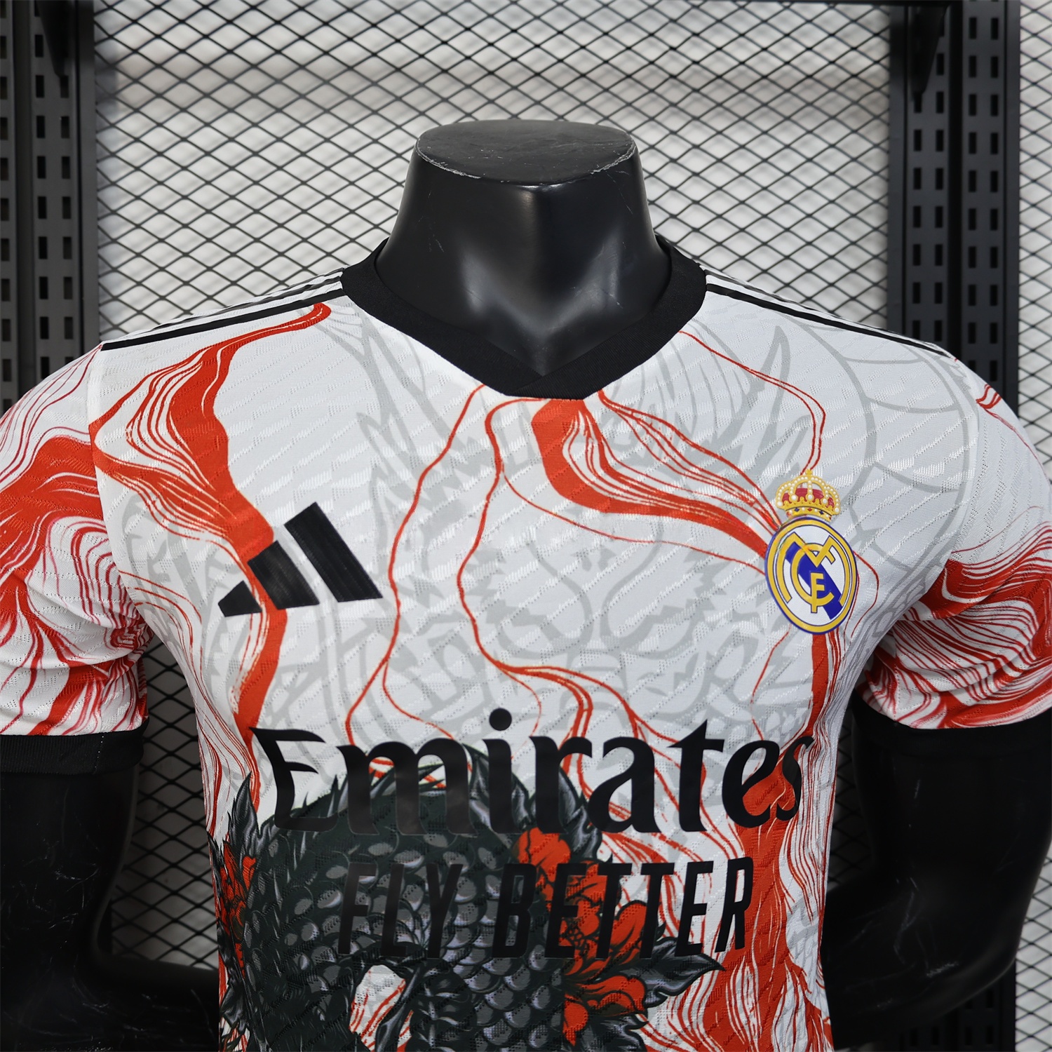 Real Madrid 24-25 Black & Red Loong White Jersey - Player Version - Unitedfutballjersey