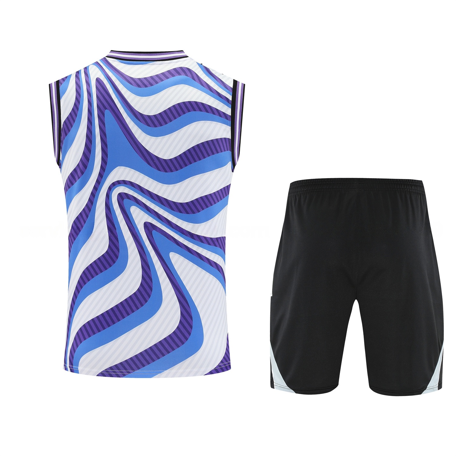 Real Madrid 25-26 Vest Training Set - Blue Purple Curve Pattern Vest & Black Shorts - Unitedfutballjersey