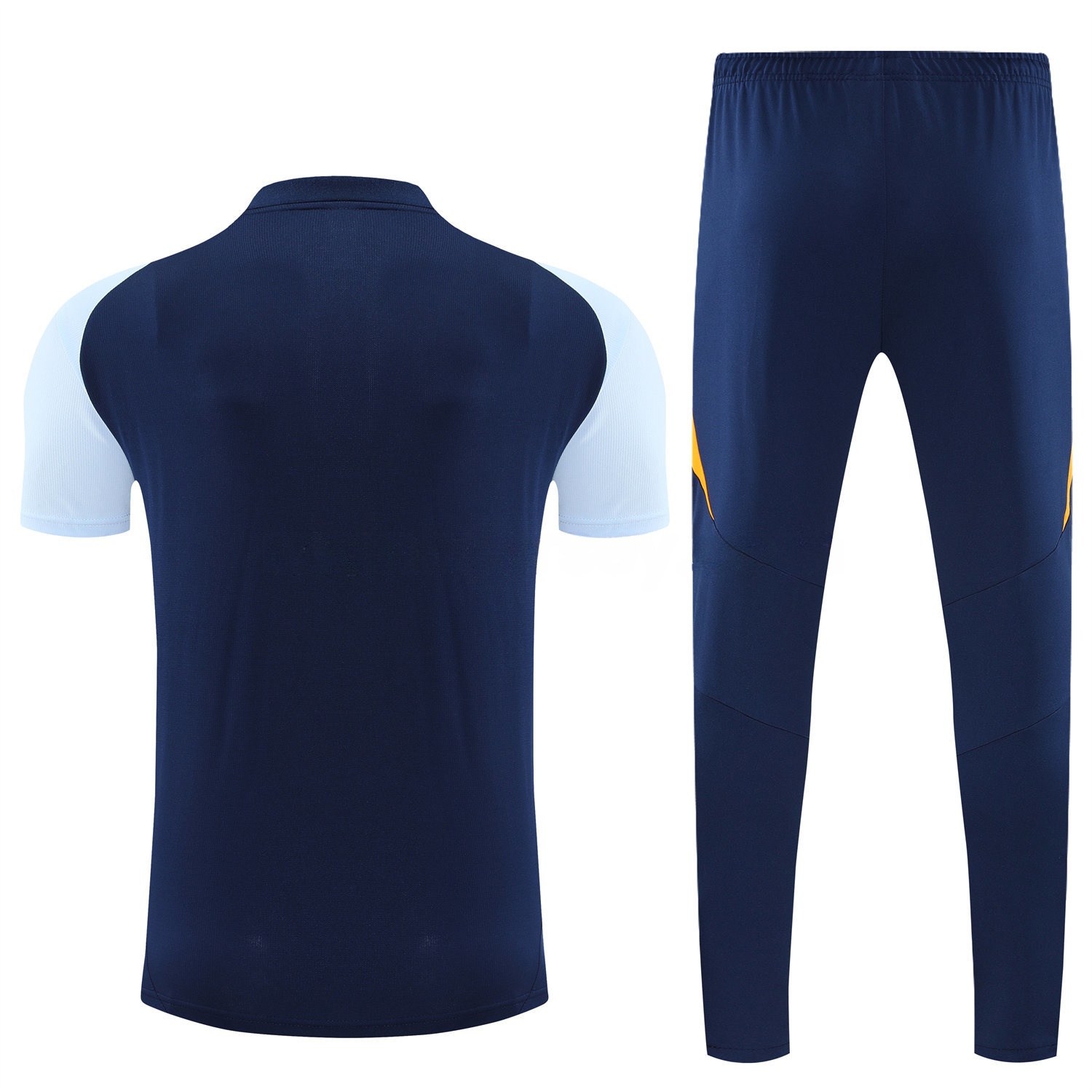 Real Madrid 25-26 POLO Short-Sleeve Training Set - Deep Blue Top and Pants with Yellow Stripes - Unitedfutballjersey