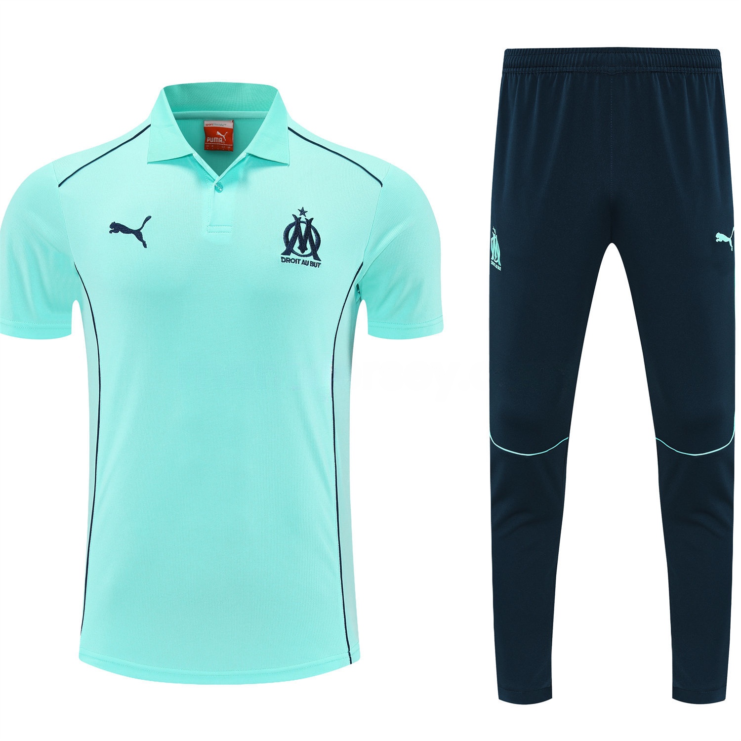 Marseille 25-26 POLO Short-Sleeve Training Set - Cyan Top and Deep Blue Pants - Unitedfutballjersey