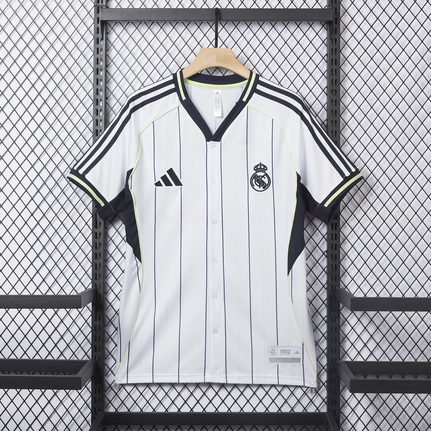 Real Madrid 25-26 White Baseball Jersey with Black Stripes - Unitedfutballjersey