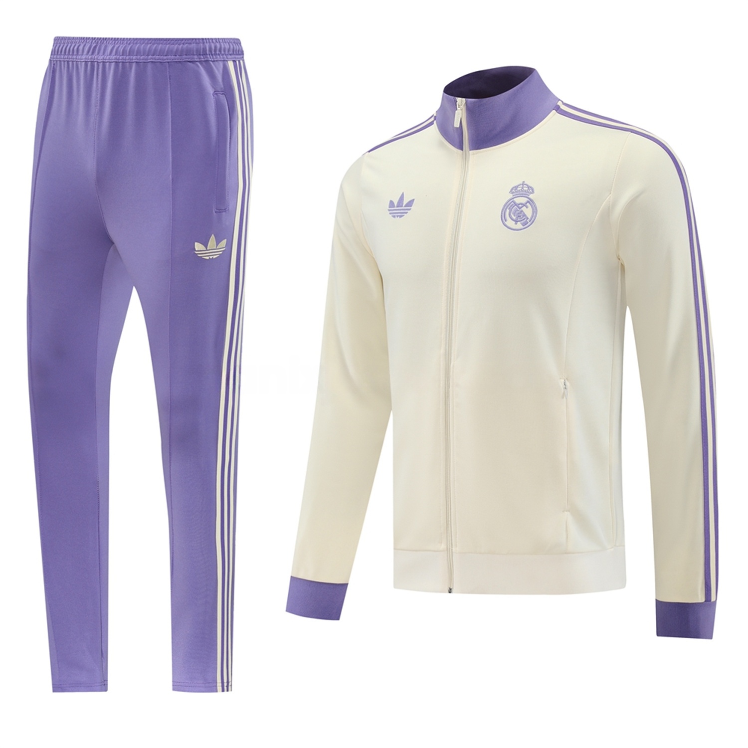 Real Madrid 24-25 Throwback Jacket Training Tracksuit - Off-white Jackets & Purple Pants - Unitedfutballjersey