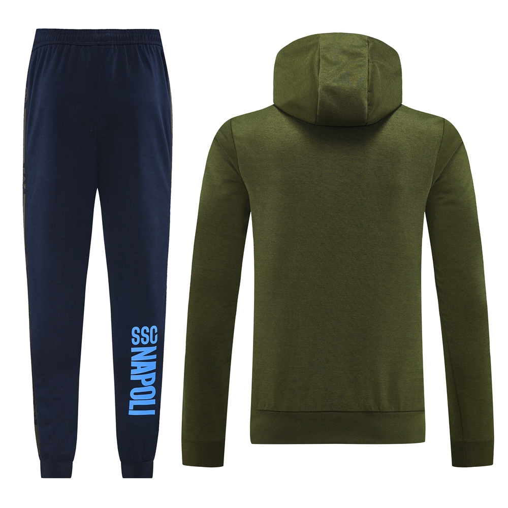 Napoli 24-25 Hooded Jacket Training Tracksuit - Army Green Top and Deep Blue Pants - Unitedfutballjersey