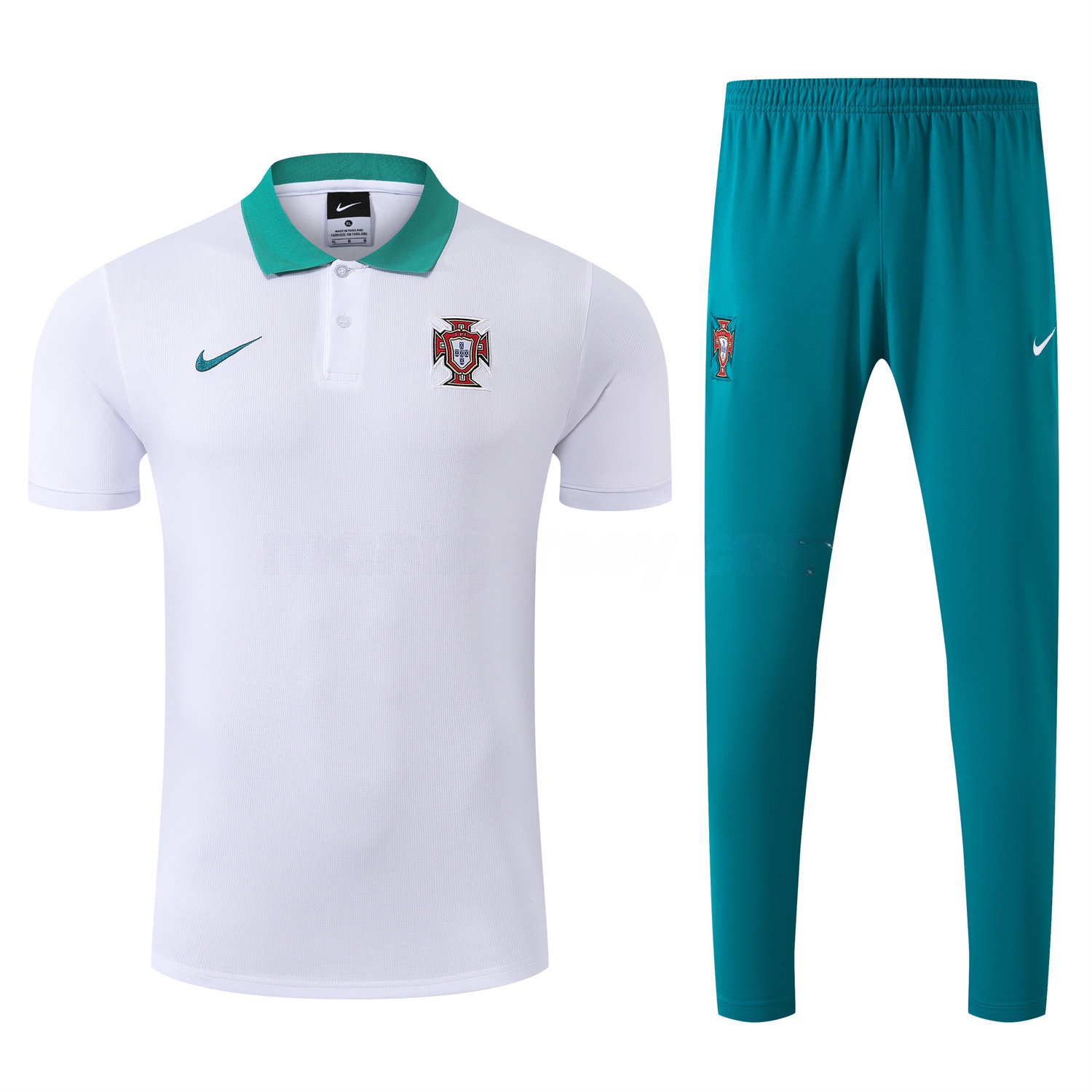 Portugal 25-26 POLO Short-Sleeve Training Set - White Top and Blue Pants - Unitedfutballjersey
