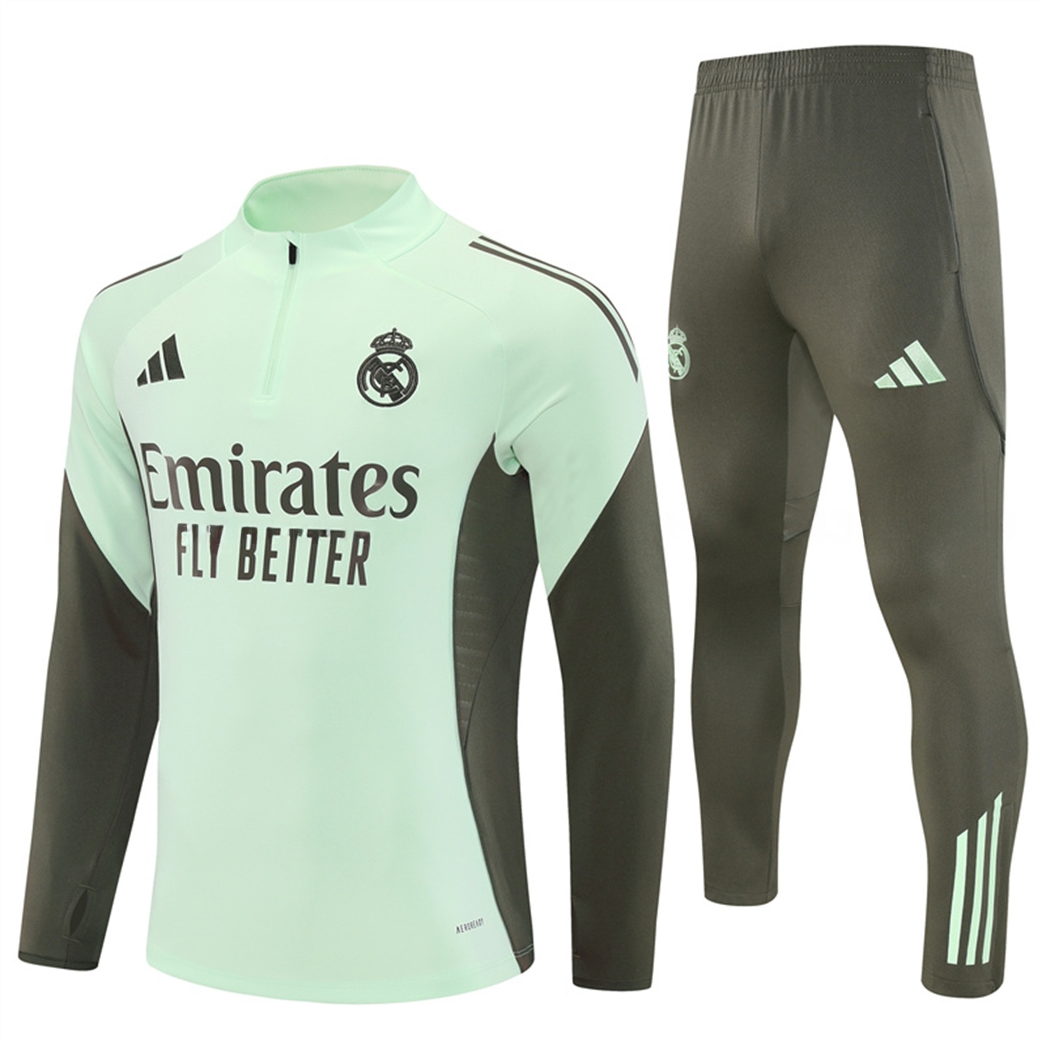 Real Madrid 25-26 Long Sleeve Training Set - Light Green Top & Army Green Pants - Unitedfutballjersey