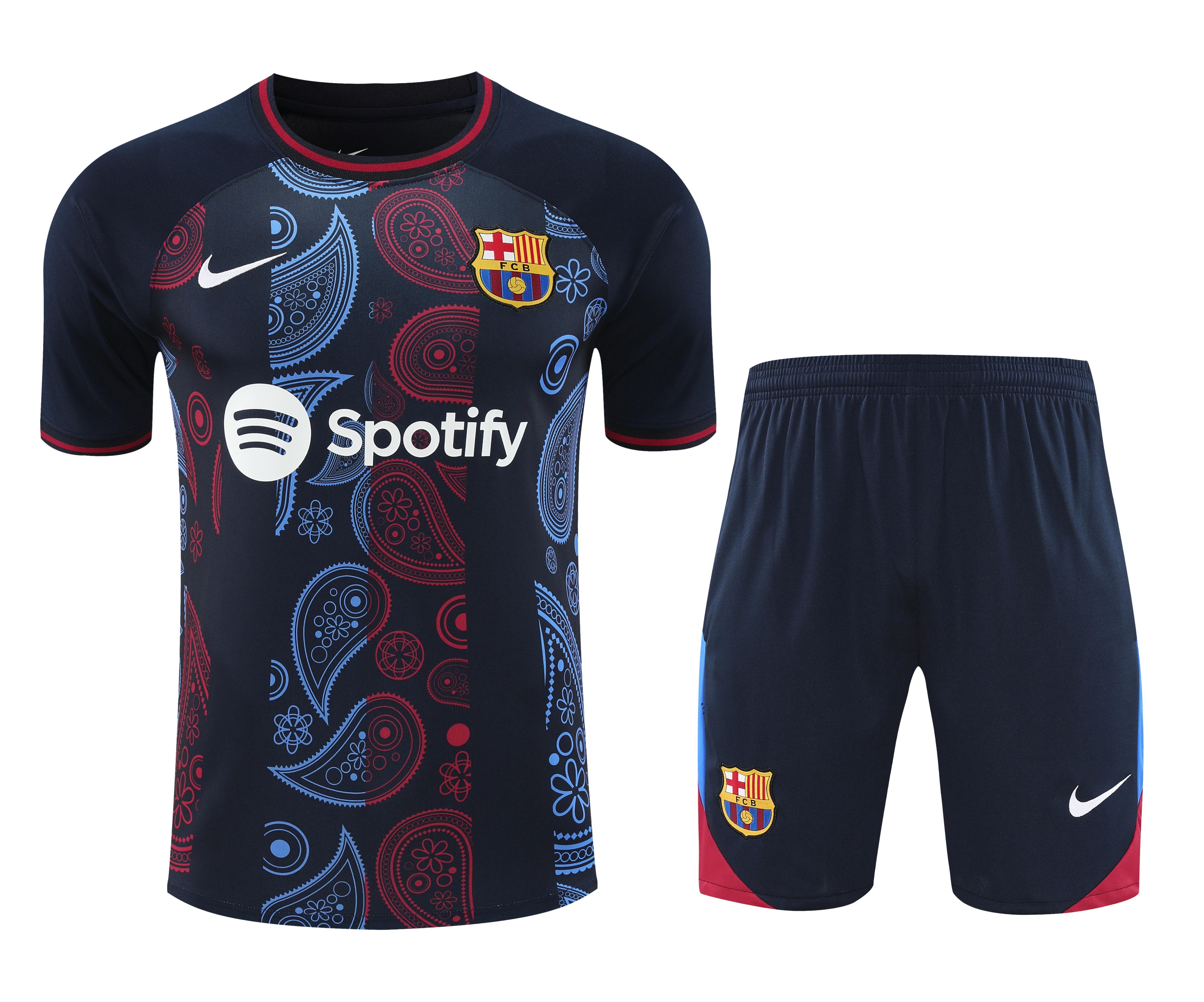 Barcelona 24-25 Short-Sleeve Training Set - Blue with Pattern - Unitedfutballjersey