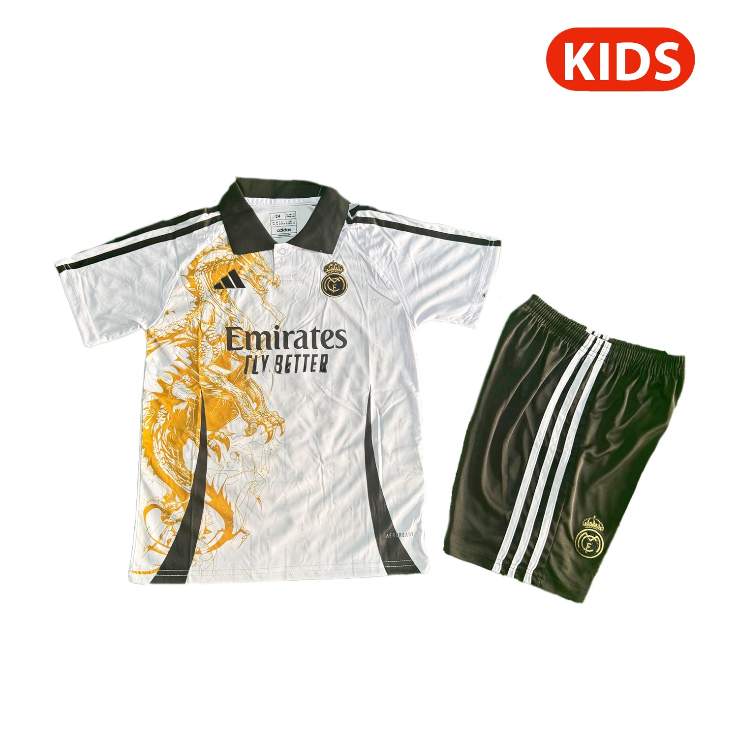 Real Madrid 25-26 Golden Dragon White Special Polo Kids Kit - Unitedfutballjersey