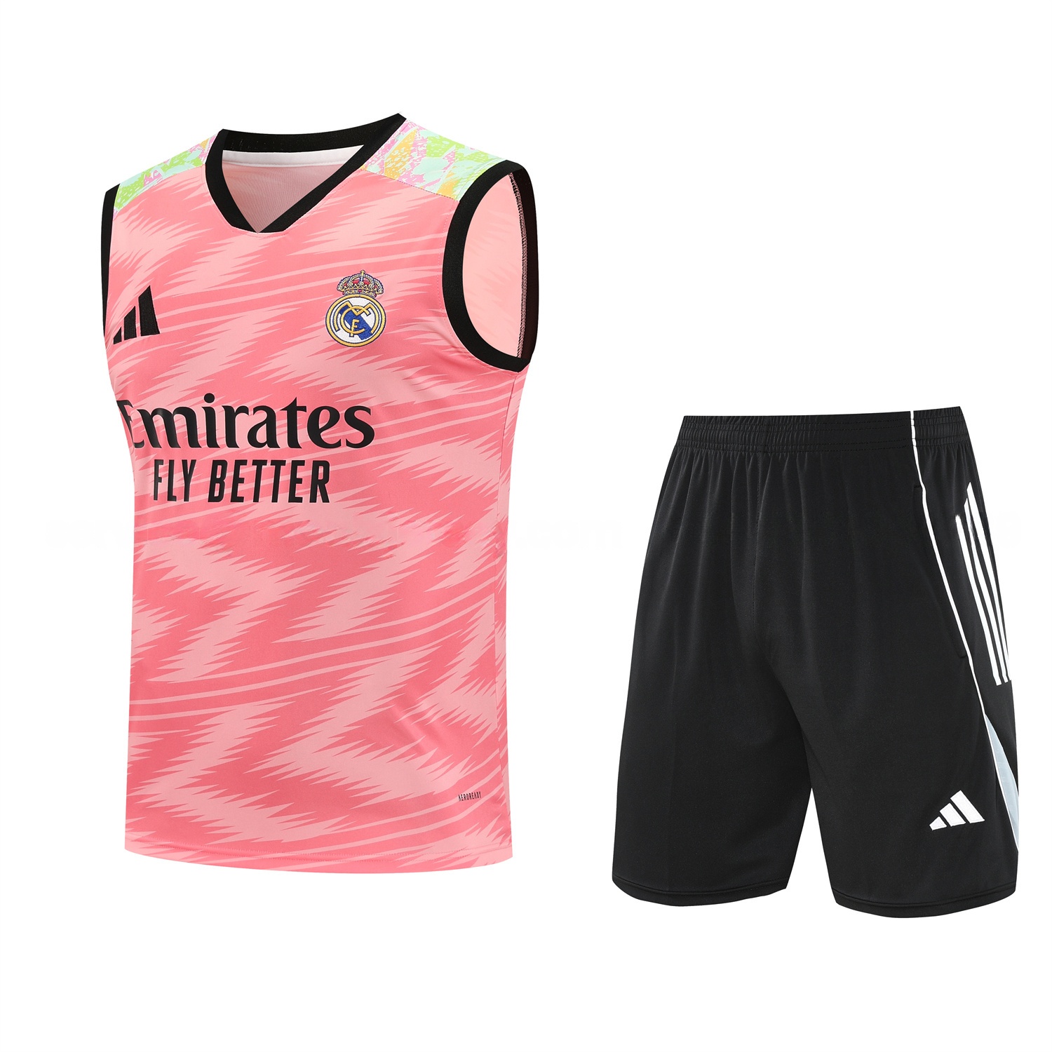 Real Madrid 25-26 Vest Training Set - Pink Arrow Pattern Vest & Black Shorts - Unitedfutballjersey