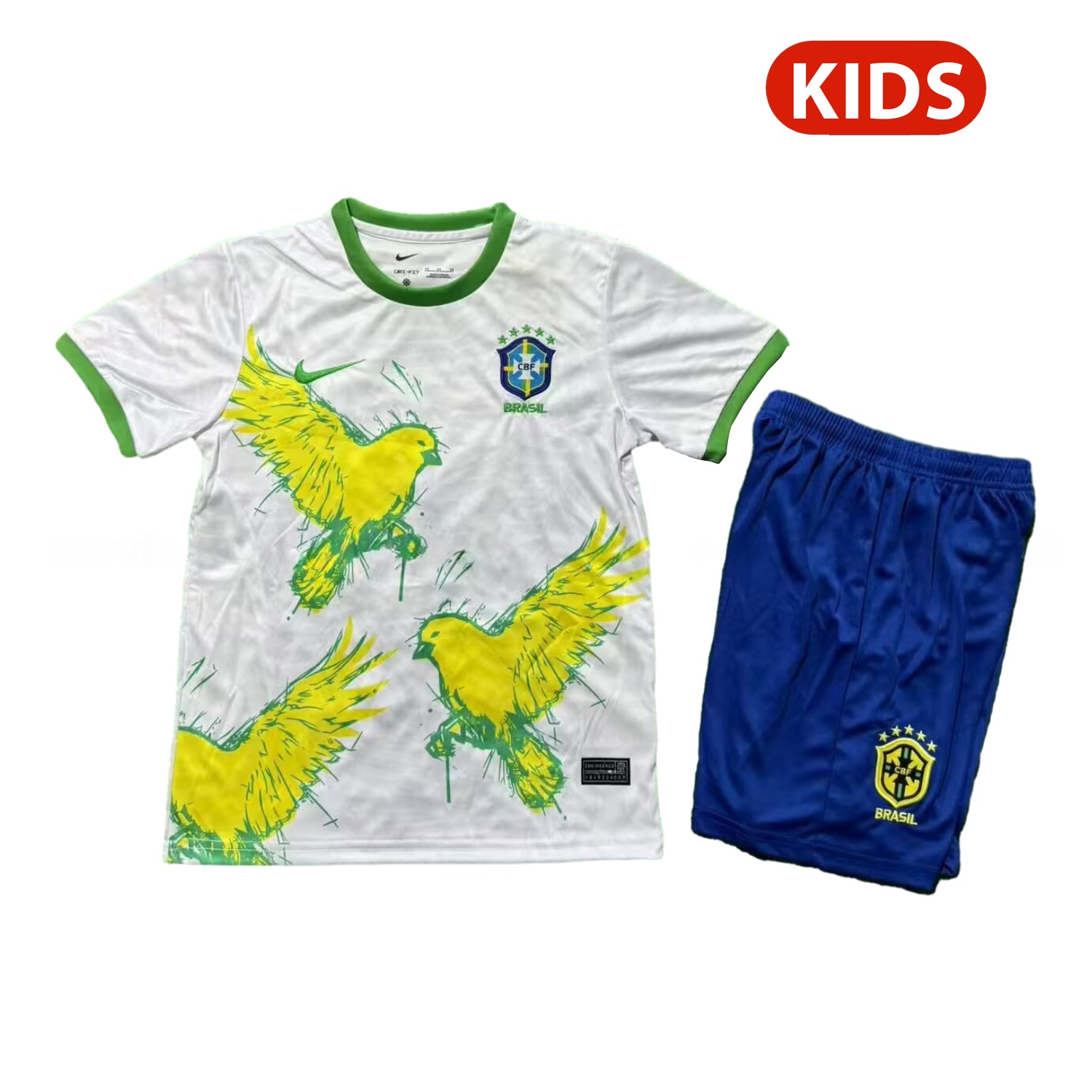 Brazil 25-26 Yellow Peace Dove White Special Kids Kit - Unitedfutballjersey