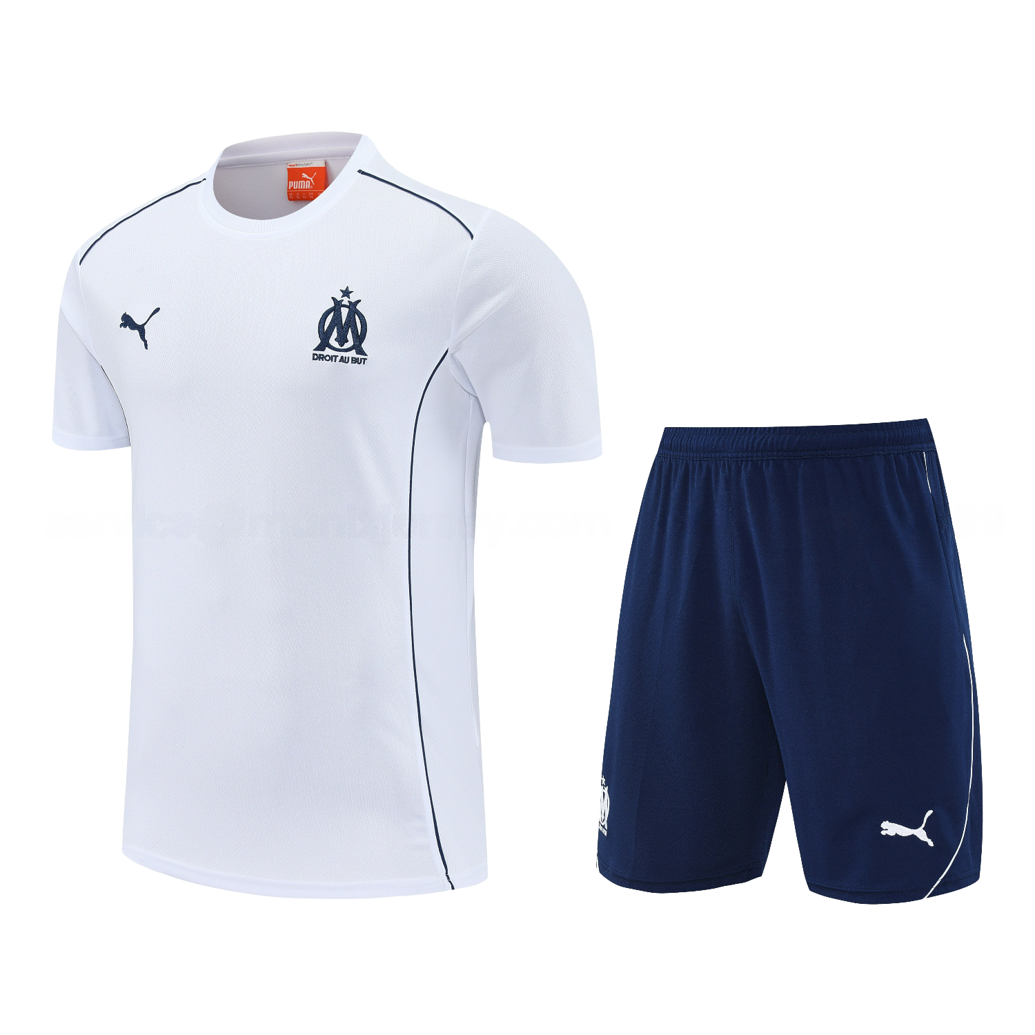 Marseille 25-26 Short-Sleeve Training Set - White Top & Blue Shorts - Unitedfutballjersey