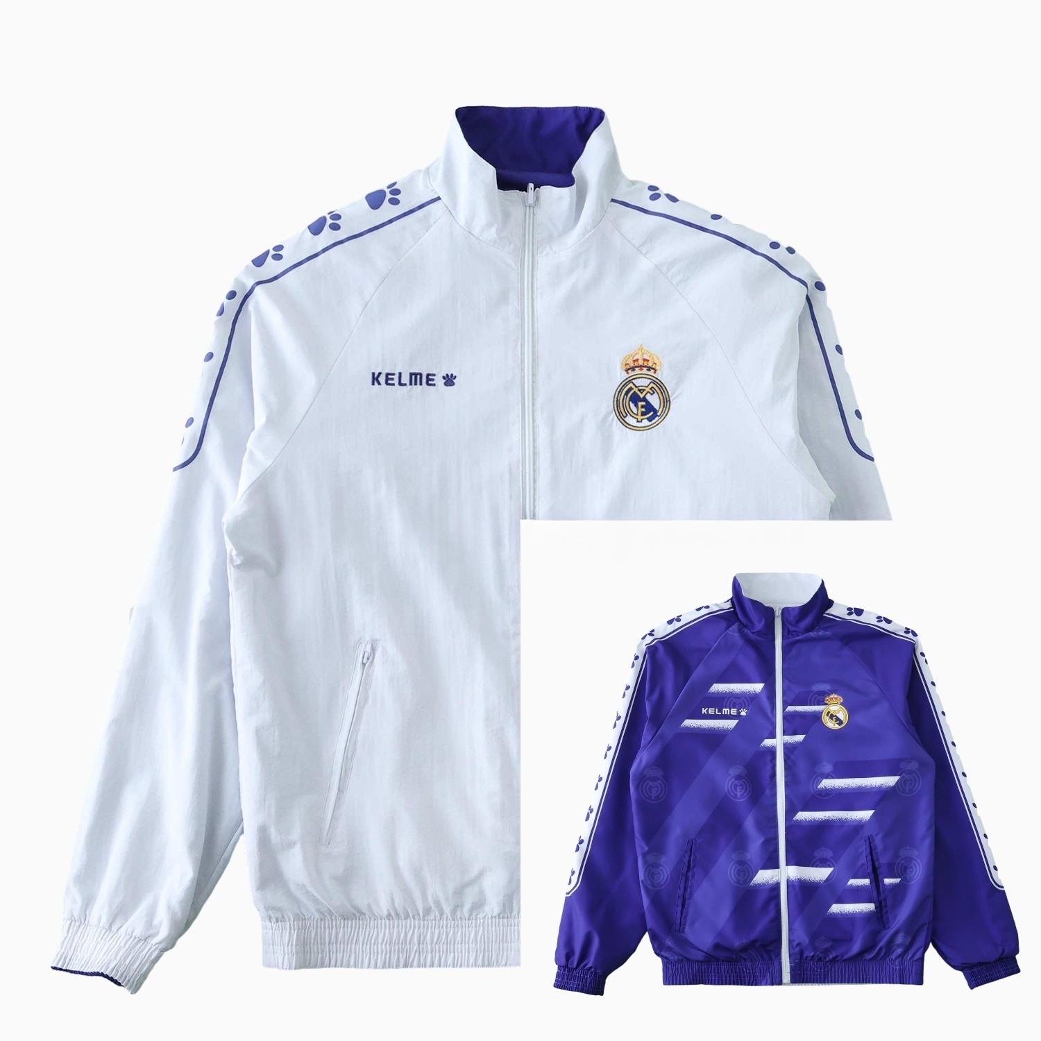 Retro Real Madrid 1995-96 Home & Away Double Sided Reversible Windbreaker - White & Purple - Unitedfutballjersey