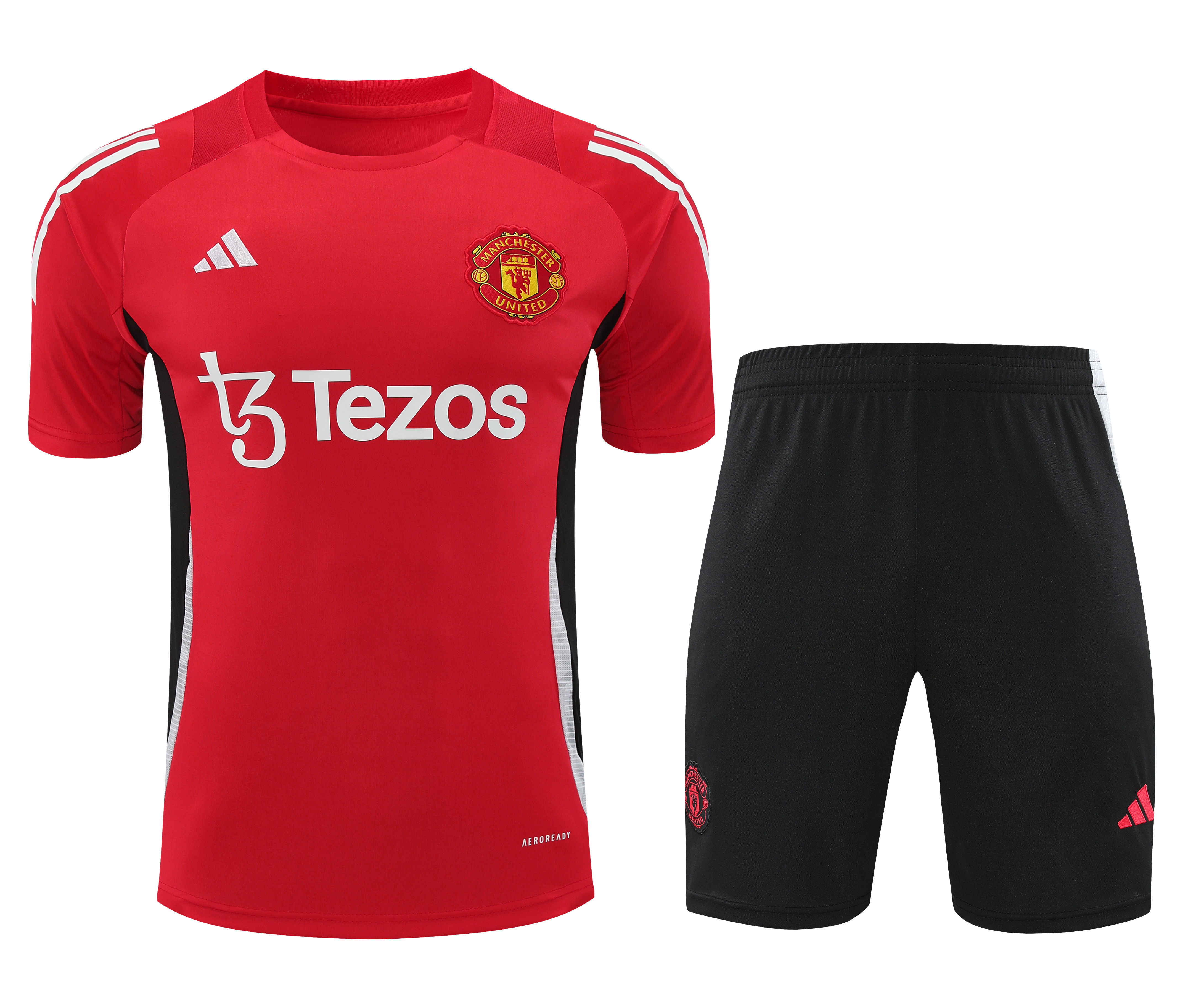 Manchester United 24-25 Short-Sleeve Training Set - Red Top and Black Shorts - Unitedfutballjersey