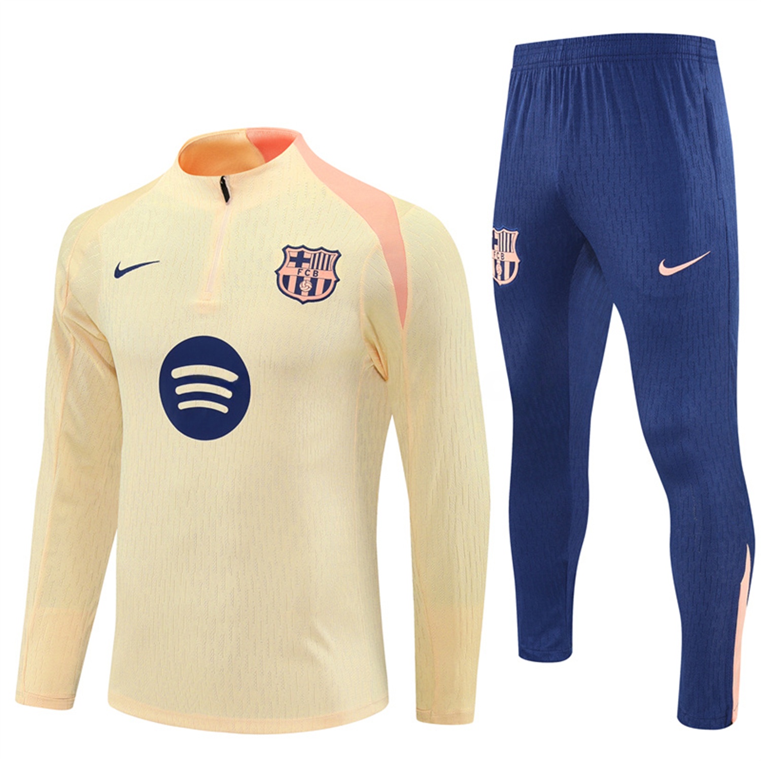 B.A.R.S.A 25-26 Long Sleeve Training Set - Player Version - Light Yellow Top and Blue Pants - Unitedfutballjersey