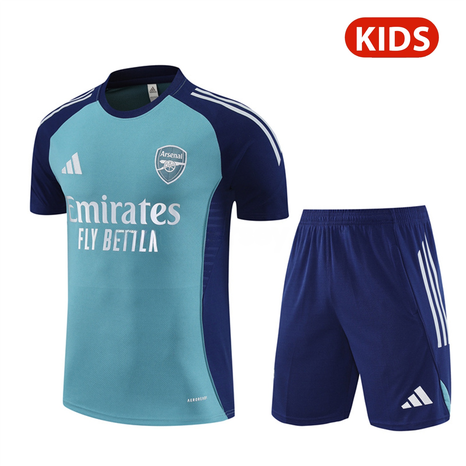 Arsenal 25-26 Kids Short-Sleeve Training Set - Green Top and Deep Blue Shorts - Unitedfutballjersey