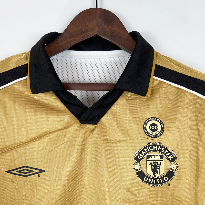 Manchester United Retro 01-02 100th Anniversary Special Edition Jersey - Gold - Unitedfutballjersey