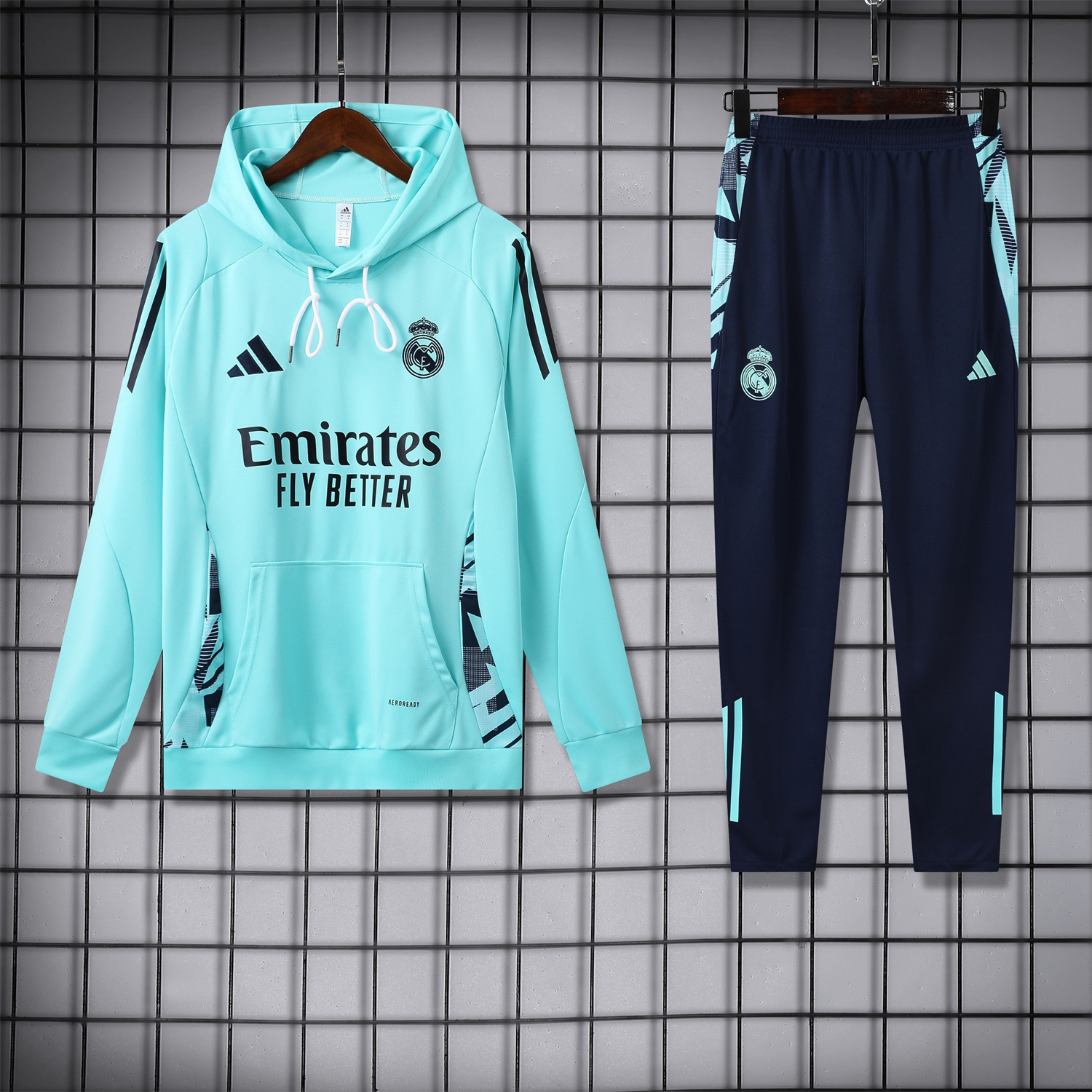 Real Madrid 24-25 Training Hoodie Set - Cyan Hoodie and Deep Blue Pants - Unitedfutballjersey