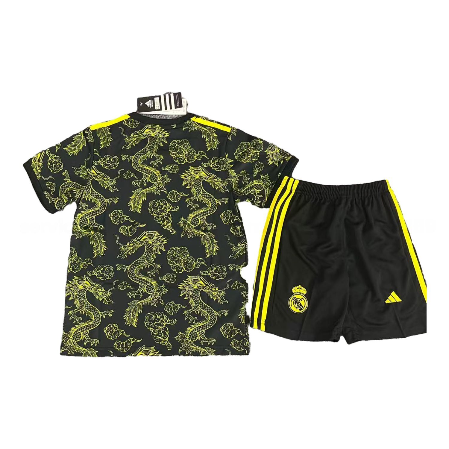Real Madrid 25-26 Yellow Dragon Yellow Logo Black Special Kids Kit - Unitedfutballjersey