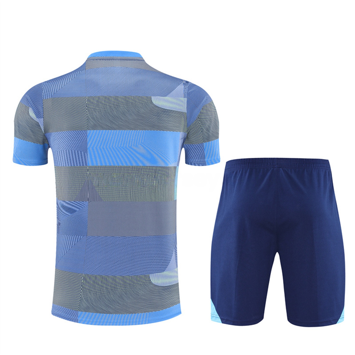 Real Madrid 25-26 Pre-Match Short-Sleeve Training Set - Blue-Gray Camouflage Top and Blue Shorts - Unitedfutballjersey