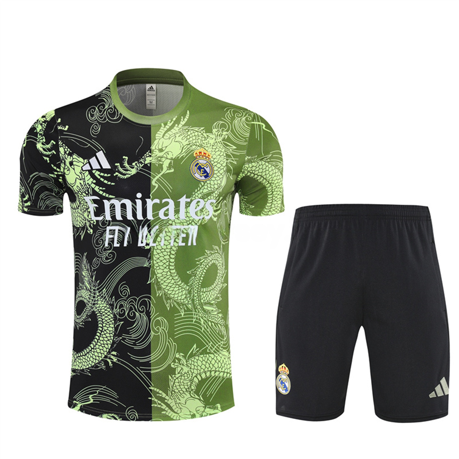 Real Madrid 25-26 Kid Short-Sleeve Training Set - Green Black Top & Black Shorts - Unitedfutballjersey
