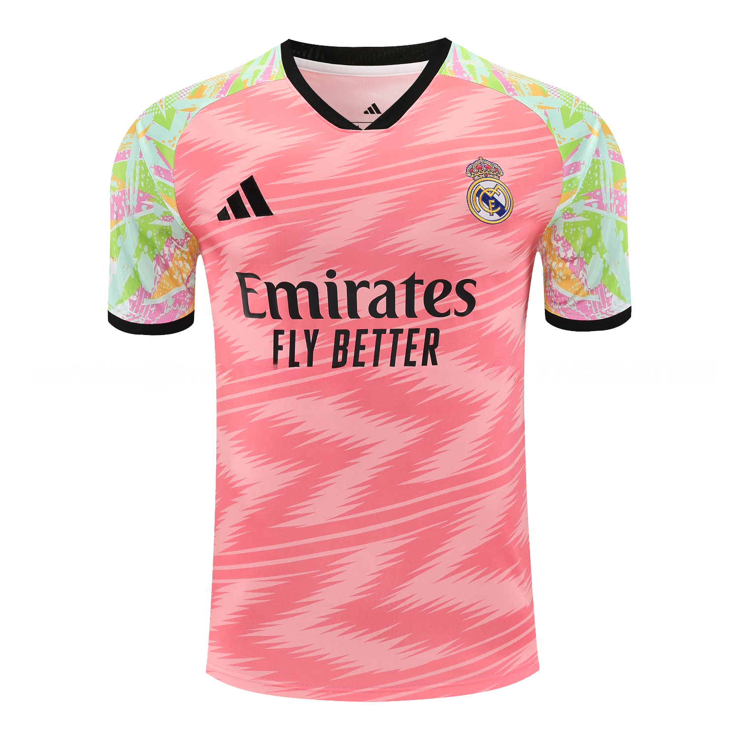 Real Madrid 25-26 Short-Sleeve Training Set - Pink Arrow Pattern Top & Black Shorts - Unitedfutballjersey