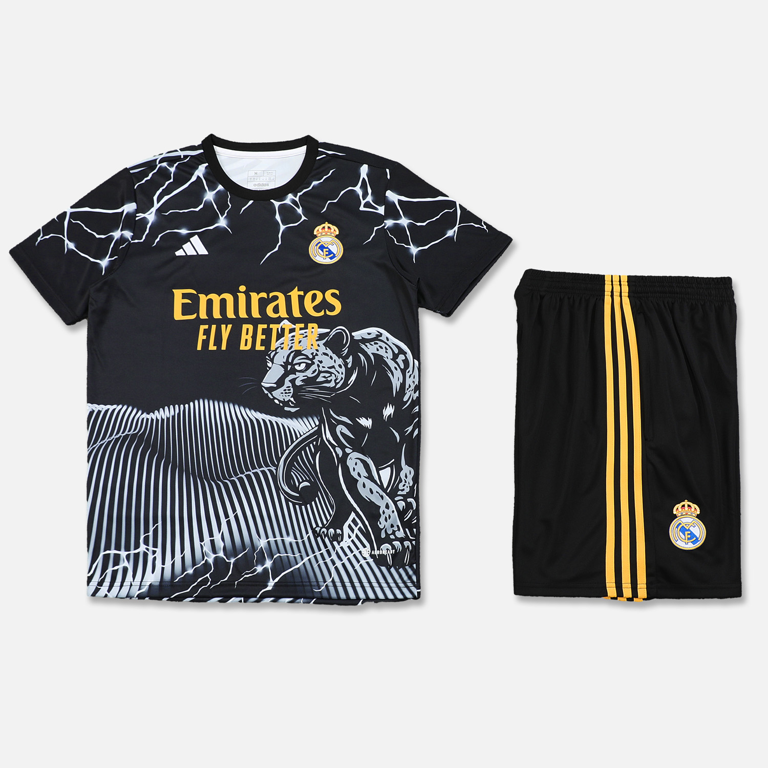 Real Madrid 24-25 Short-Sleeve Training Set - White Leopard Top & Black Shorts - Unitedfutballjersey
