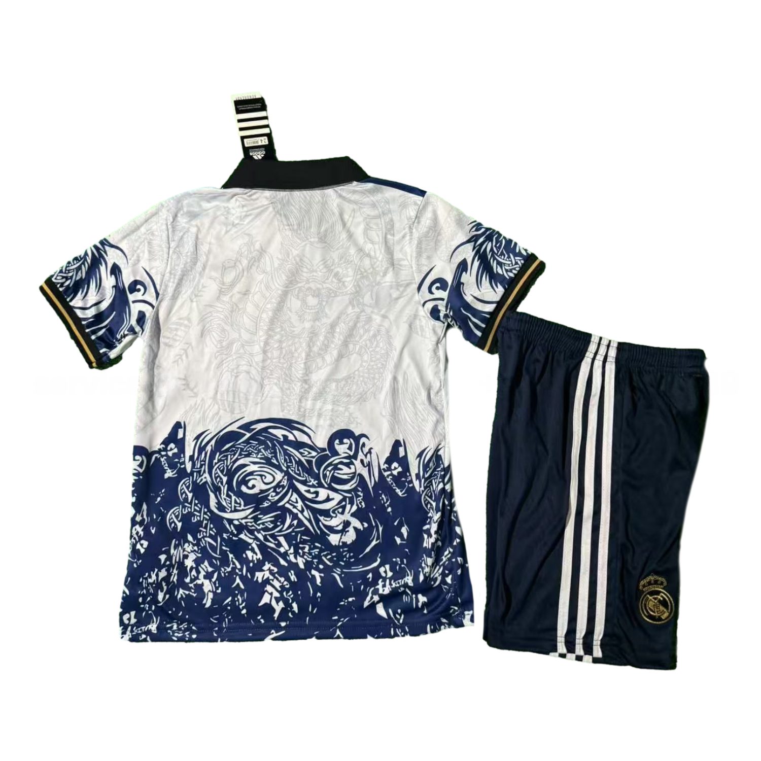 Real Madrid 25-26 Blue Fire Dragon White Special Polo Kids Kit - Unitedfutballjersey