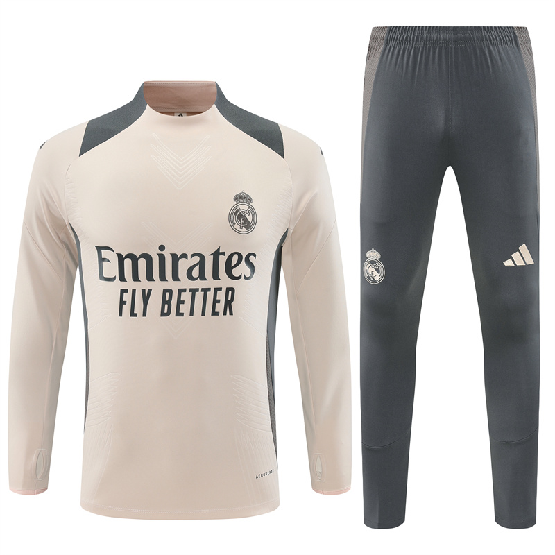 Real Madrid 24-25 Kids Long Sleeve Training Set - Player Version - Apricot - Unitedfutballjersey