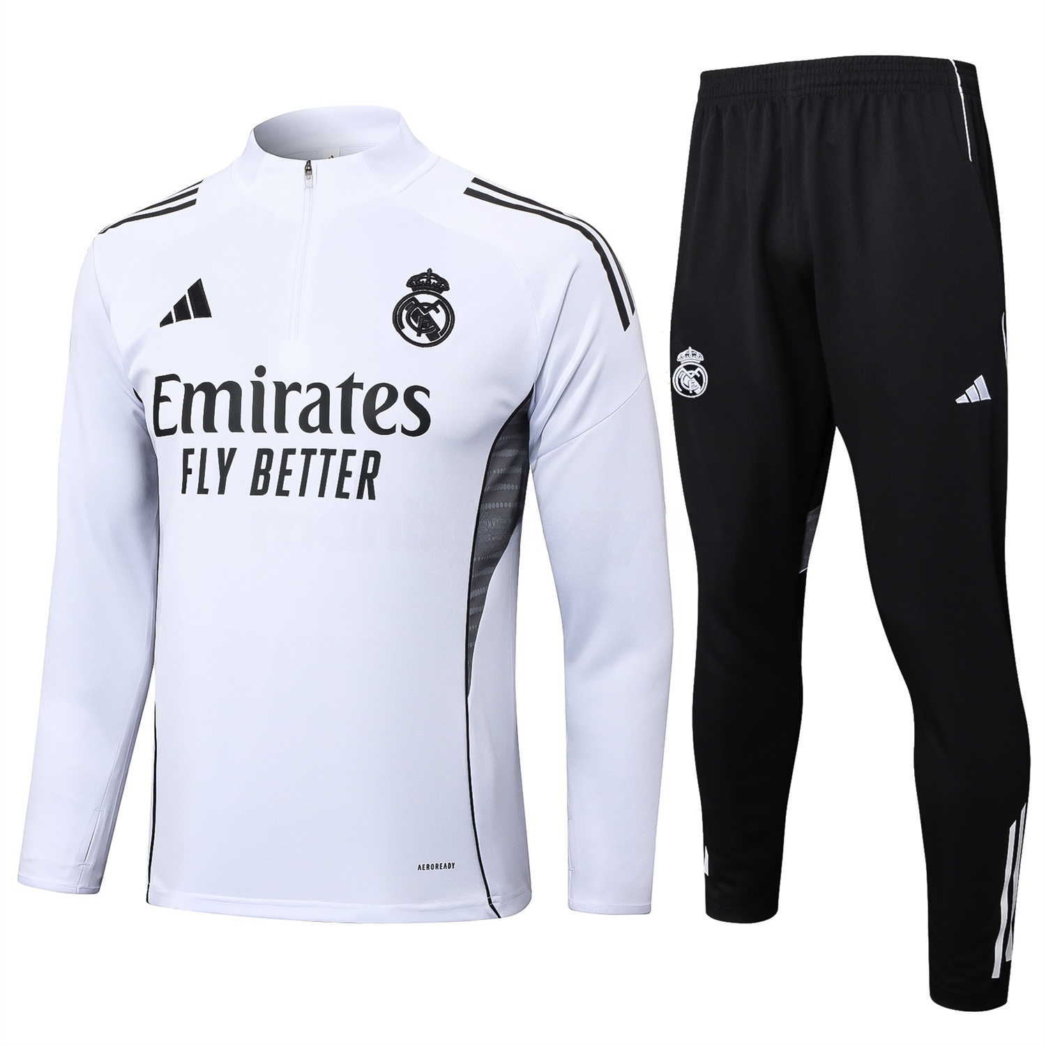Real Madrid 25-26 Long Sleeve Training Set - White Top and Black Pants - Unitedfutballjersey