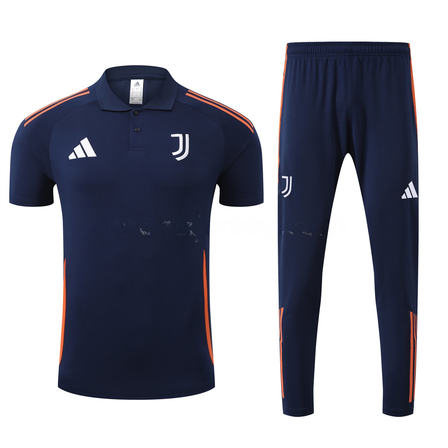Juventus 25-26 POLO Short-Sleeve Training Set - Deep Blue Top and Pants with Orange Stripes - Unitedfutballjersey