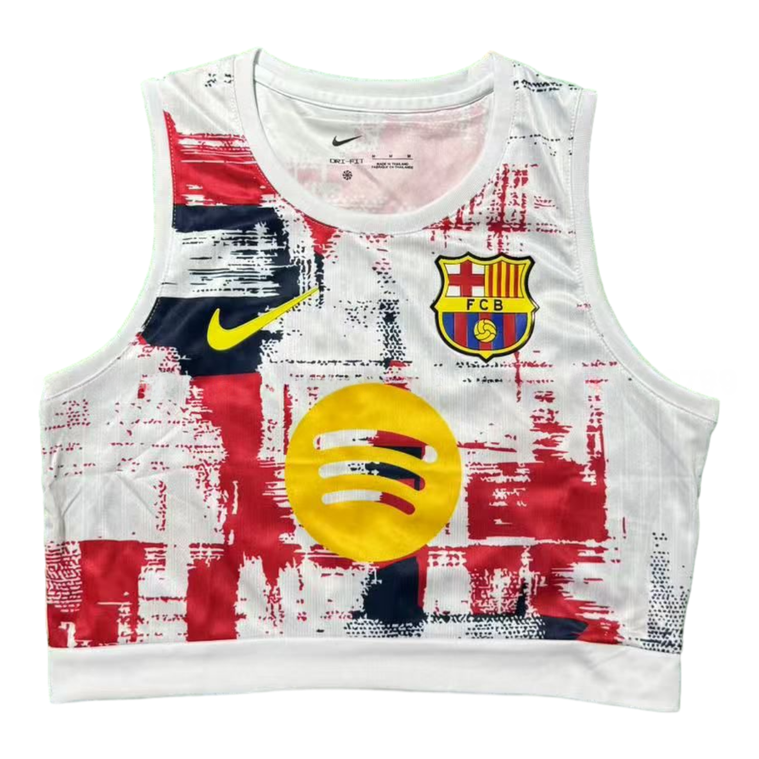 Women's Barcelona 25-26 Yellow Logo White Yoga Vest - Unitedfutballjersey