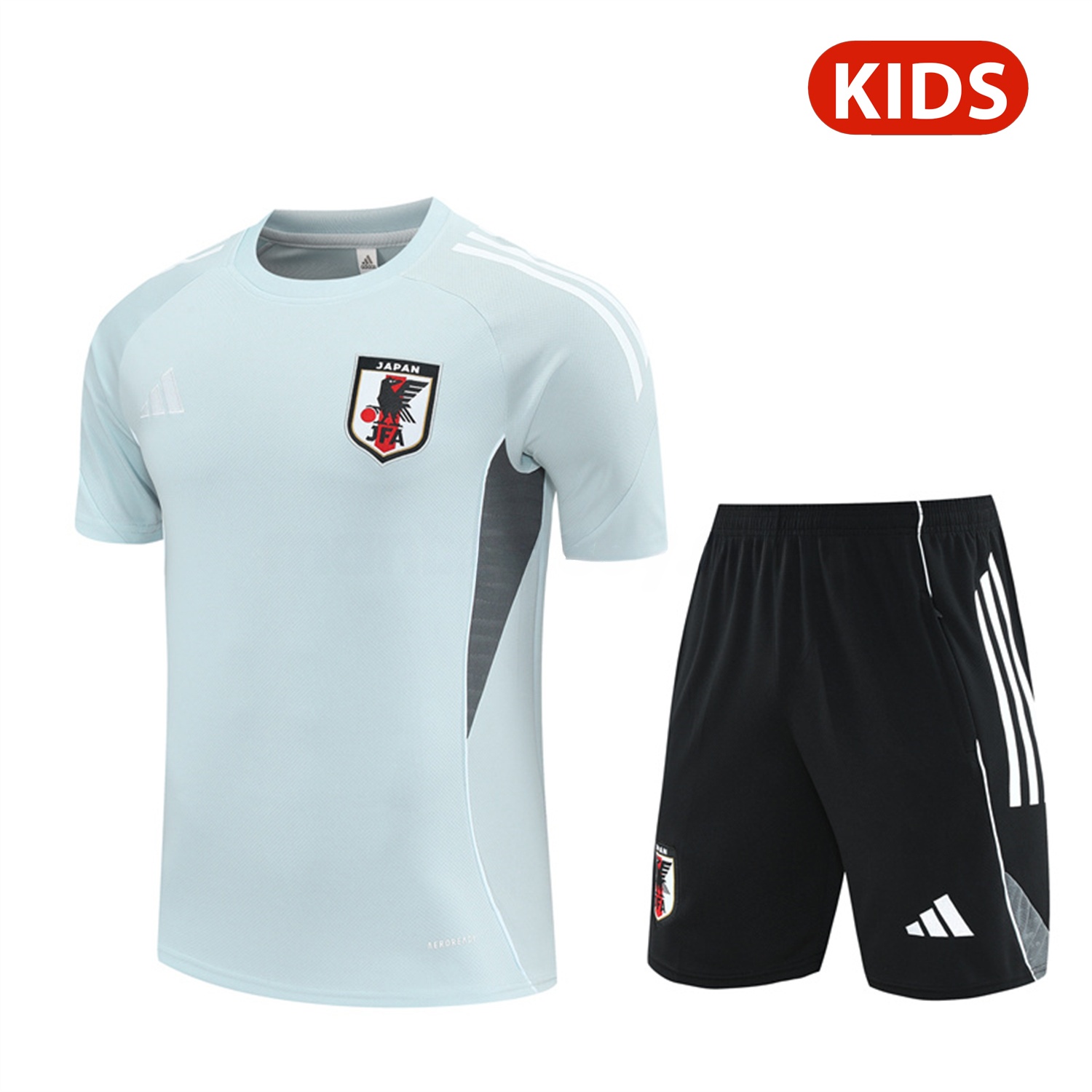 Japan 25-26 Kids Short-Sleeve Training Set - Light Blue Top and Black Shorts - Unitedfutballjersey