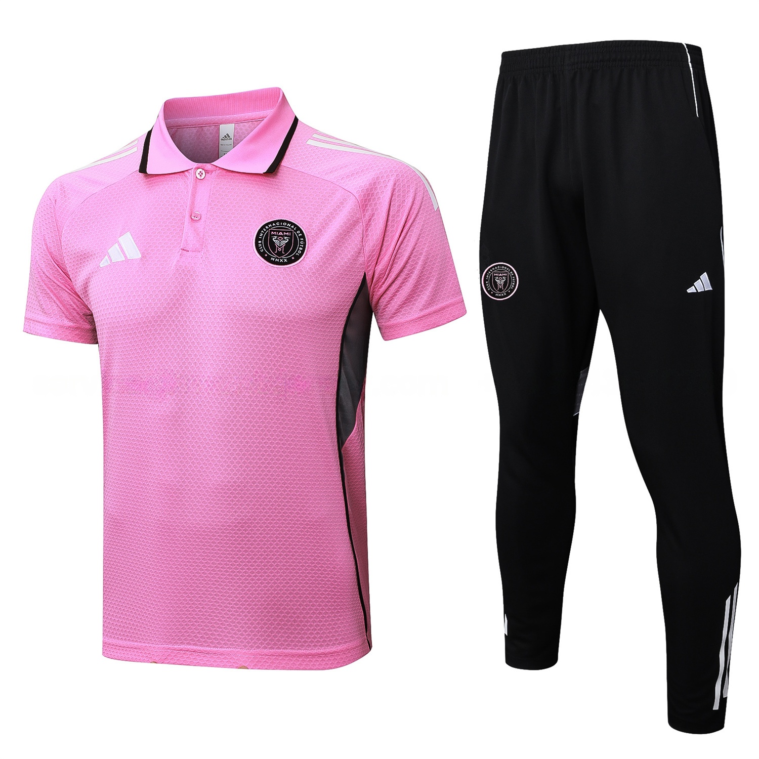 INT M.A.M 25-26 POLO Short-Sleeve Training Set - Pink Top and Black Pants - Unitedfutballjersey